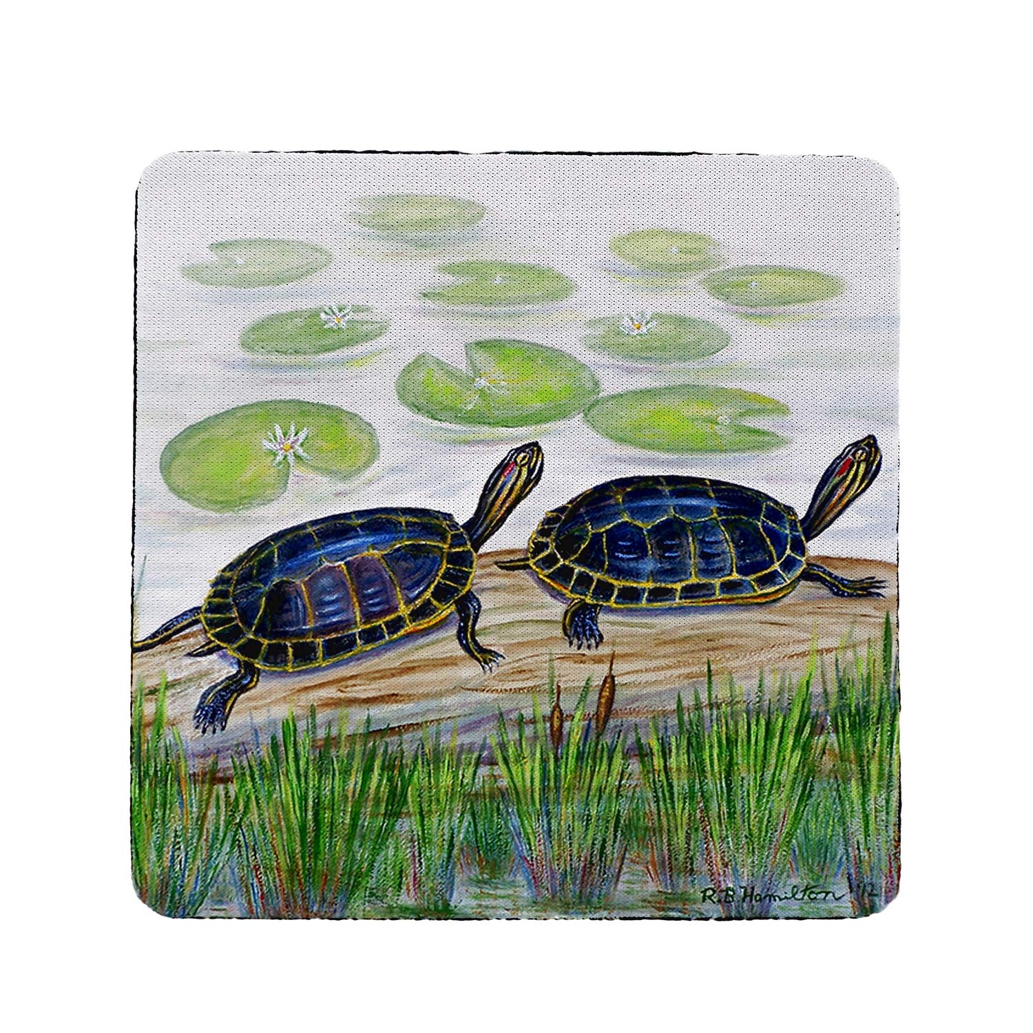 Betsy Drake Two Turtles Coaster Set of 4 - Absorbent Ceramic Drink Coasters for Coffee, Wine & Beverages - Perfect for Home, Office & Restaurant Use