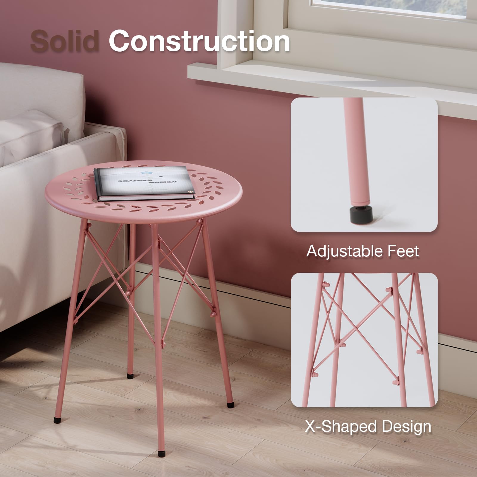XIV Outdoor Side Table - Small Round Metal Patio Table, Weatherproof Accent End Table for Garden, Balcony & Yard - Perfect for Poolside, BBQ & Outdoor Relaxation (Pink)