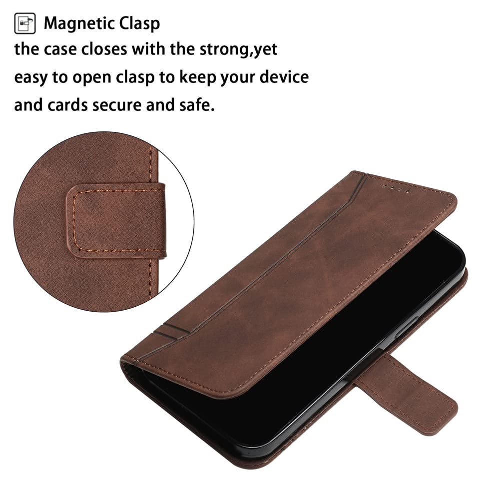 Premium Leather Wallet Case for OnePlus 9/9 5G - Magnetic Flip Cover with Card Holder & Kickstand | Full Protection Phone Case (Smile Brown) | Perfect for Business, Travel & Everyday Use