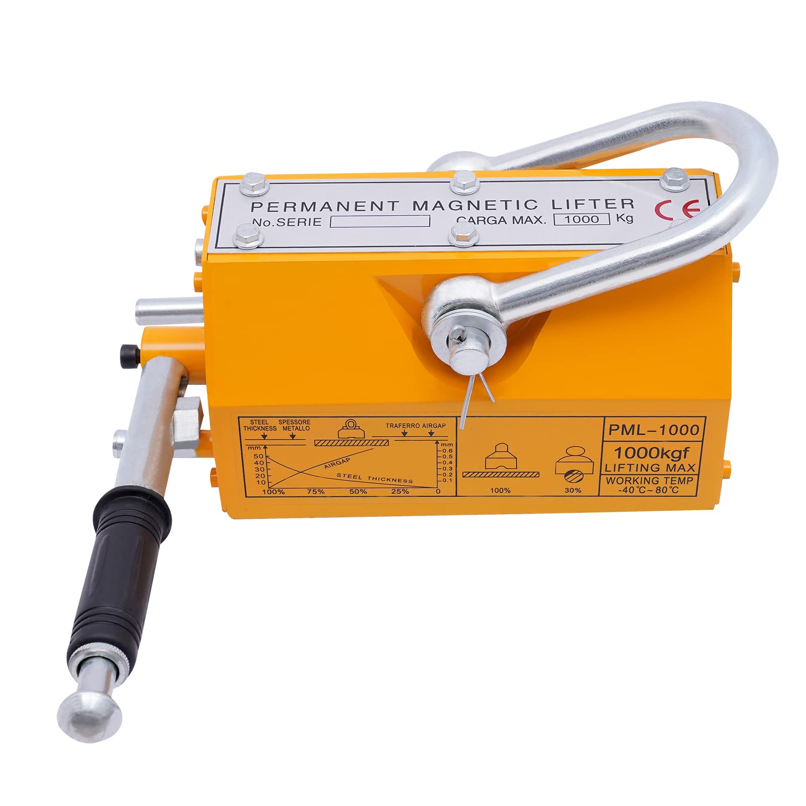 2200lb (1000kg) Heavy Duty Magnetic Lifter - Permanent Steel Lifting Magnet with Handle for Shop Crane & Hoist - Perfect for Metal Scrap Handling, Construction Sites & Industrial Material Lifting