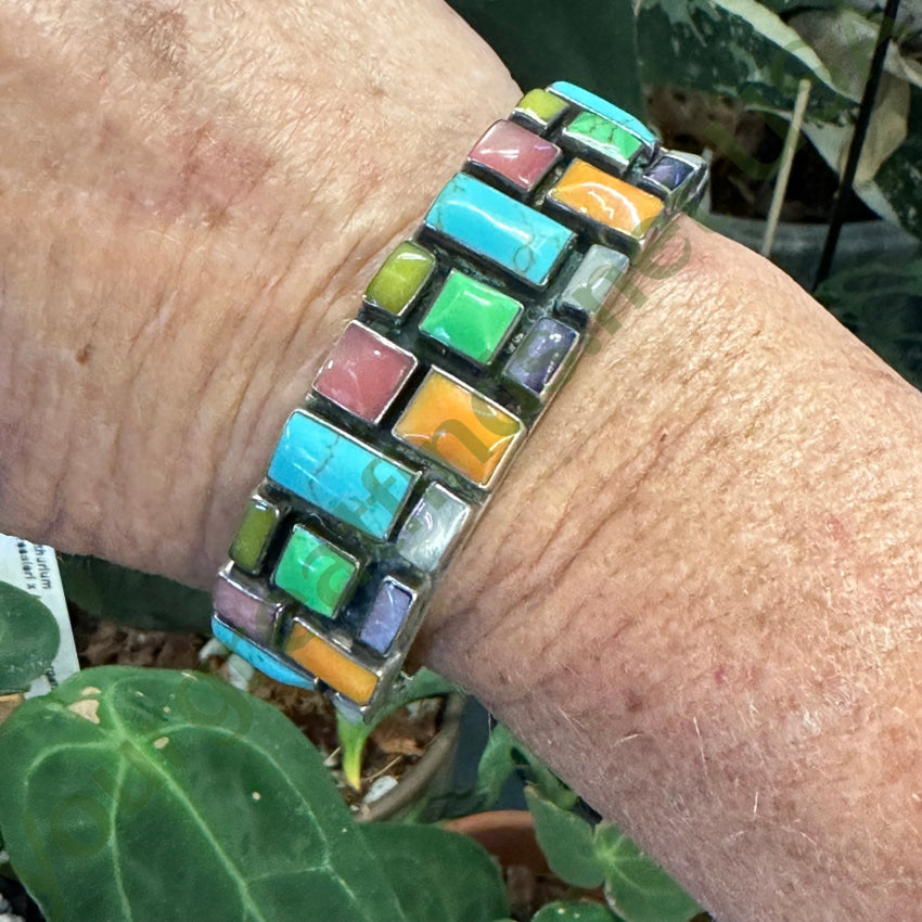 Styling Sterling Silver Turquoise Gemstone Confetti Cuff Bracelet - Perfect for Boho Fashion, Casual Wear & Gift Giving