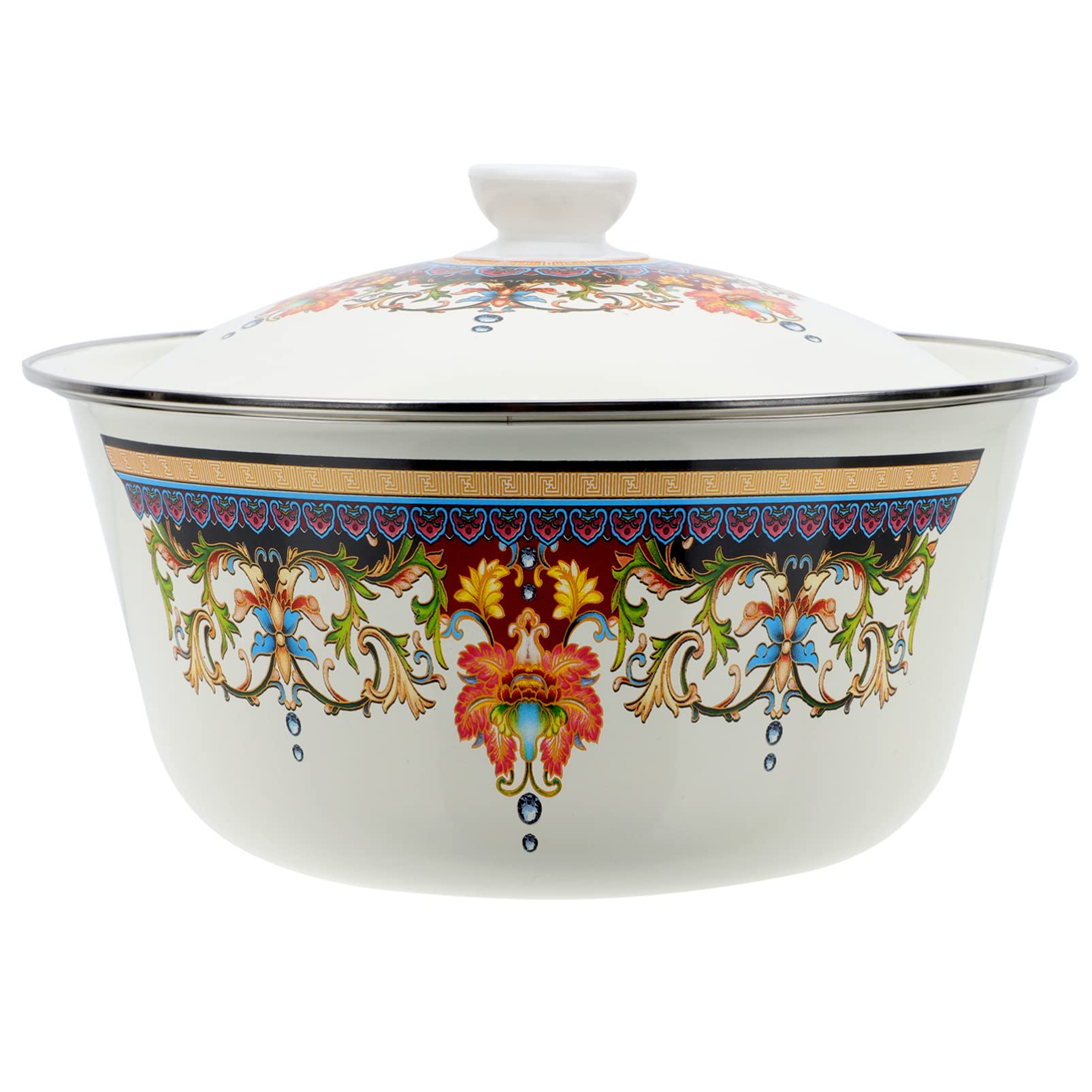 Premium Enamel Stock Pot - 8 Quart Thickened Cast Iron Stew Pot for Soup, Pasta & Cooking | Large Traditional Chinese Enamel Cooking Pot for Home Kitchen, Camping & Family Gatherings