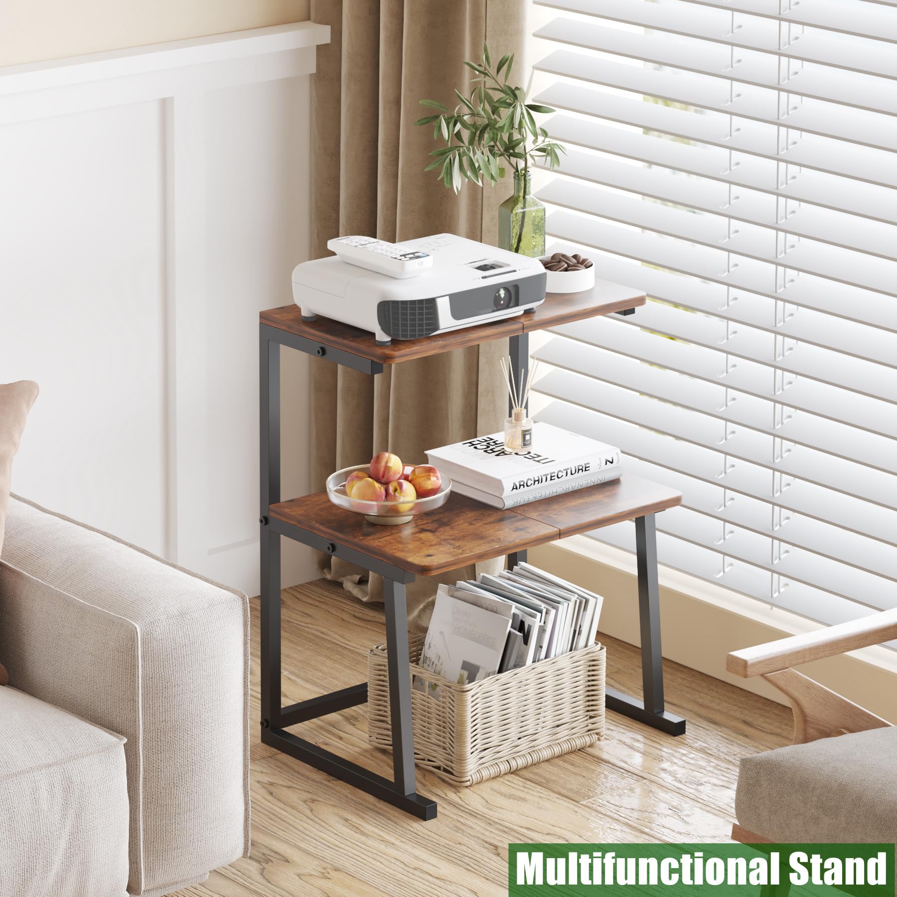 3-Tier Desktop Printer Stand with Bookshelf - Space Saving Multifunctional Organizer for Home Office, Study & Small Spaces - Perfect for Printer, Books, Supplies & Decor