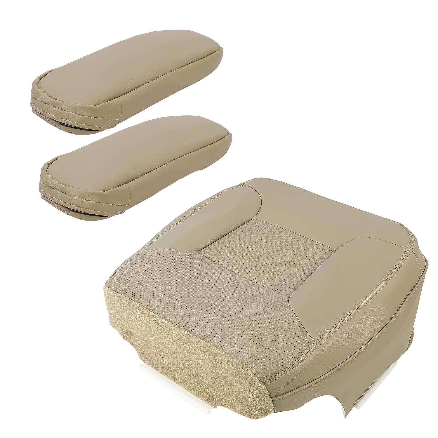ECOTRIC Synthetic Leather Seat Cover for 1992-1996 Ford Bronco - Medium Mocha Tan Color (Driver Bottom Cover + Armrest Cover) | Durable & Comfortable Replacement Seat Covers for Classic Car Restoration, Off-Road Adventures & Daily Driving