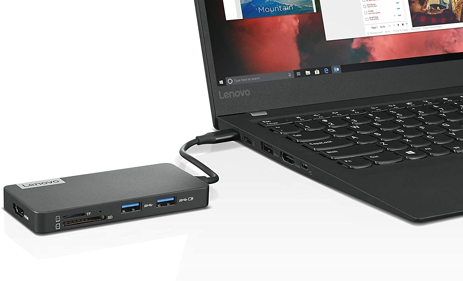 Lenovo 7-in-1 USB C Hub with HDMI, USB 3.1/2.0 Ports, SD/TF Card Reader & Laptop Charging - GX90T77924 (Iron Grey) - Perfect for MacBook, Dell, HP & More for Work, Travel & Home Office