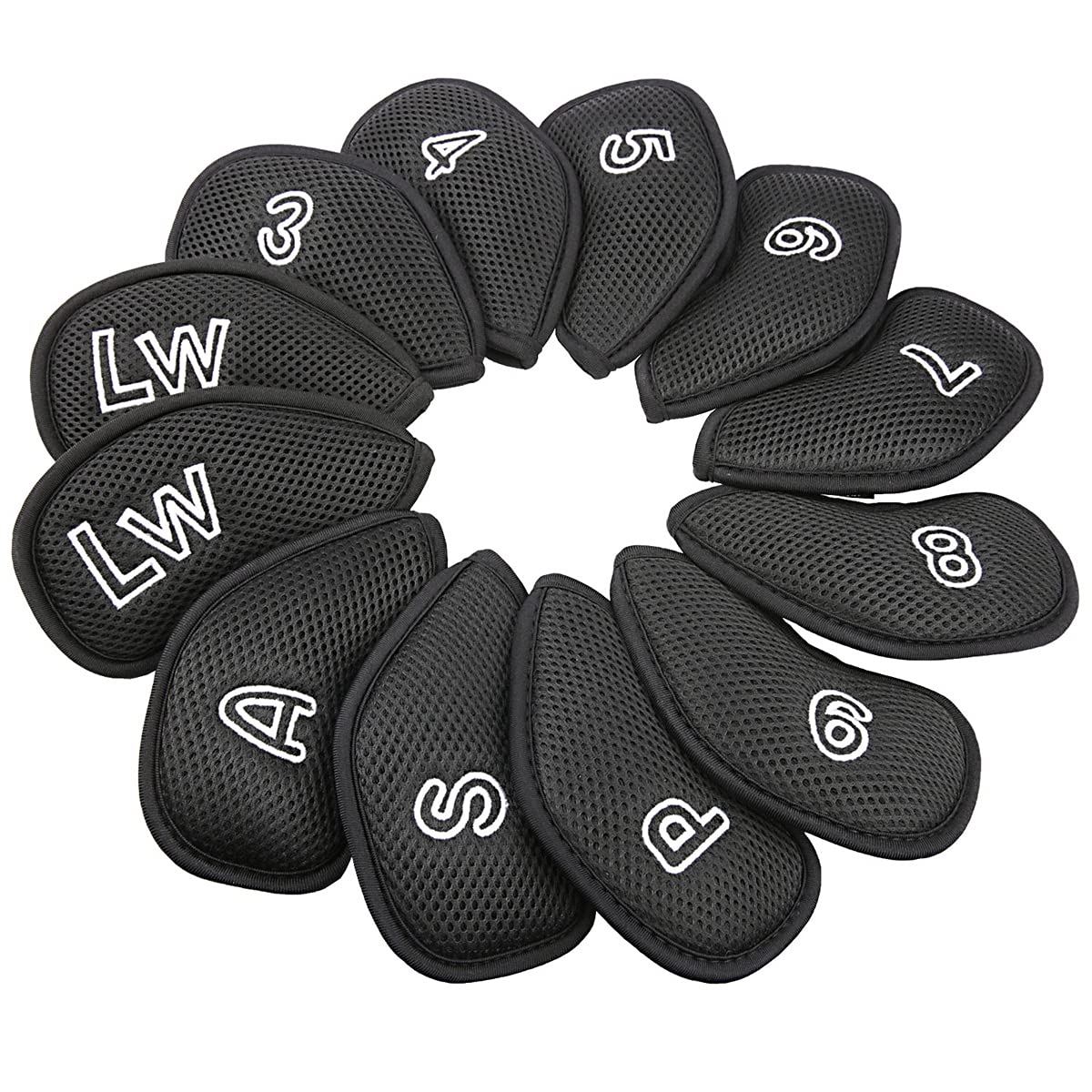 12Pcs Golf Iron Head Covers Set - Mesh Club Head Protectors for Most Irons (Black) | Perfect for Golf Club Protection & Organization | Ideal for Travel, Storage & Course Use