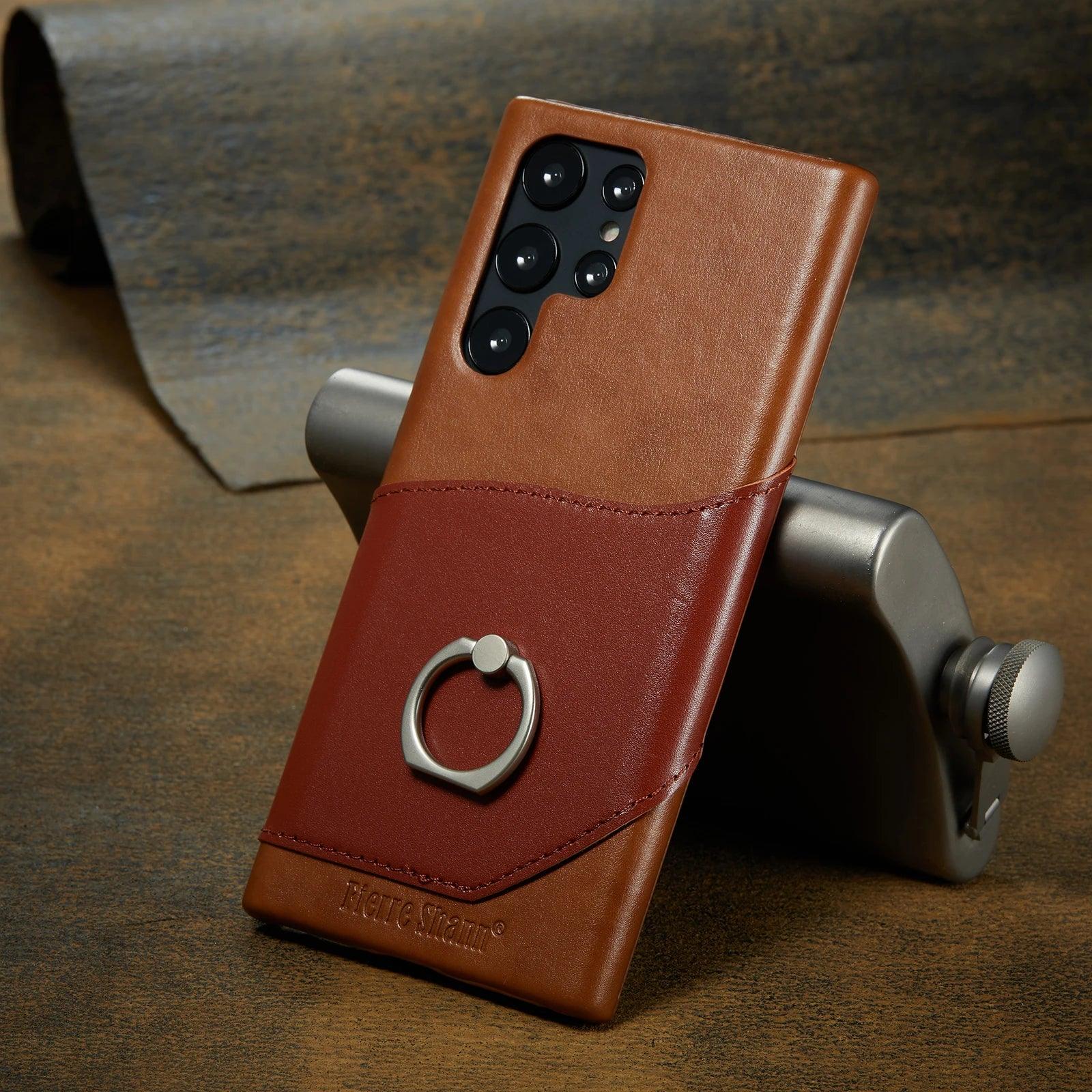 Samsung Galaxy S24 Plus Genuine Leather Phone Case with Ring Stand - Perfect for Work, Travel & Everyday Protection