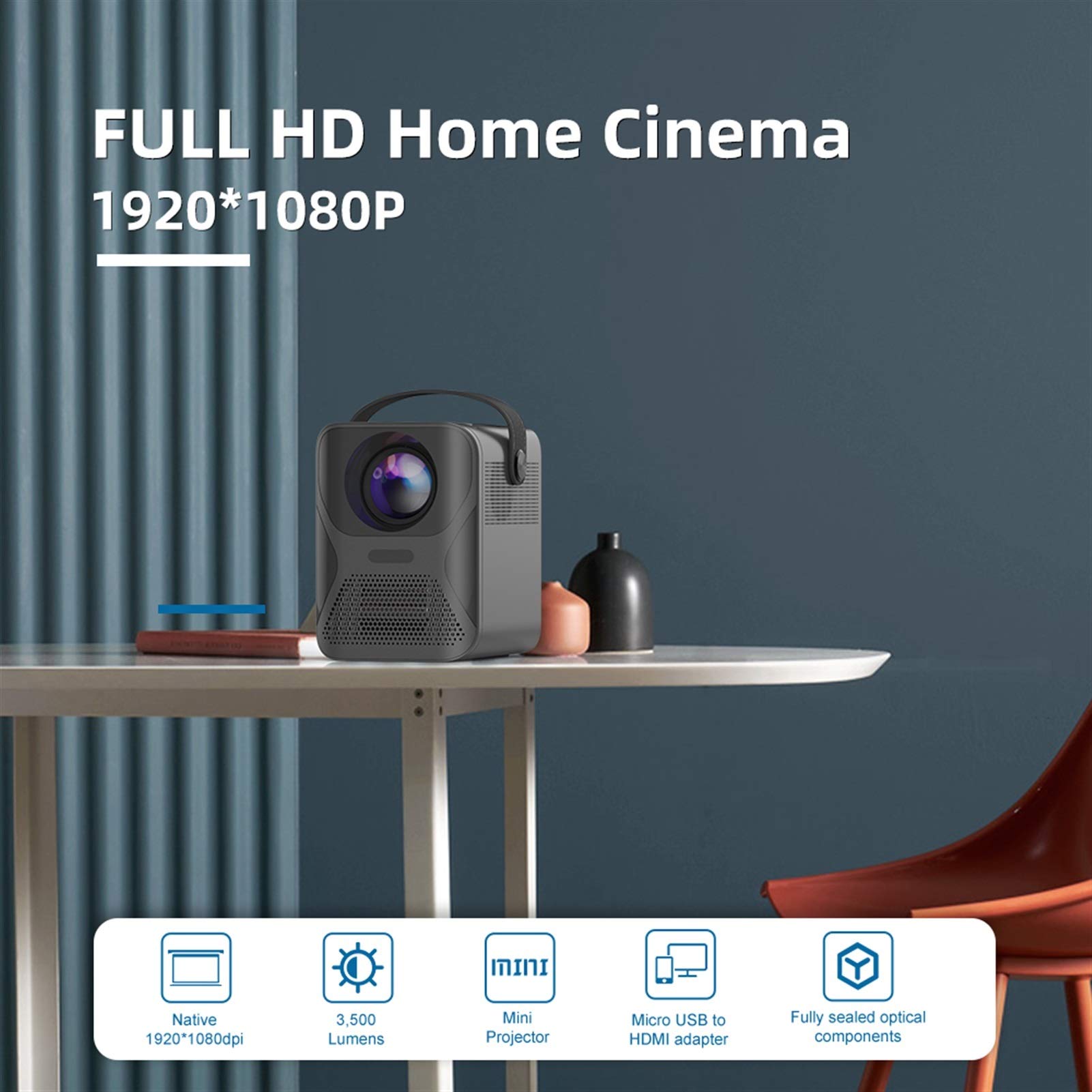 1080P HD LED Mini Projector - Portable Home Theater Projector with 4K Support, WiFi & Mobile Gaming | Perfect for Movie Nights, Presentations & Outdoor Camping (White)