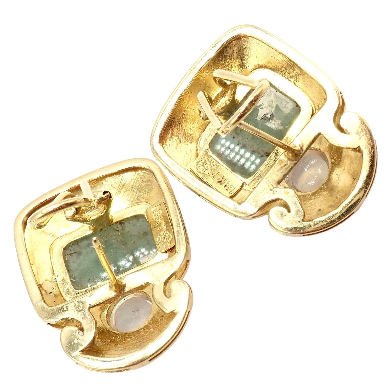 Exquisite Vintage Paula Crevoshay 18K Gold Smithsonite Moonstone Earrings - Unique Handcrafted Jewelry for Women | Perfect for Weddings, Anniversaries & Special Occasions