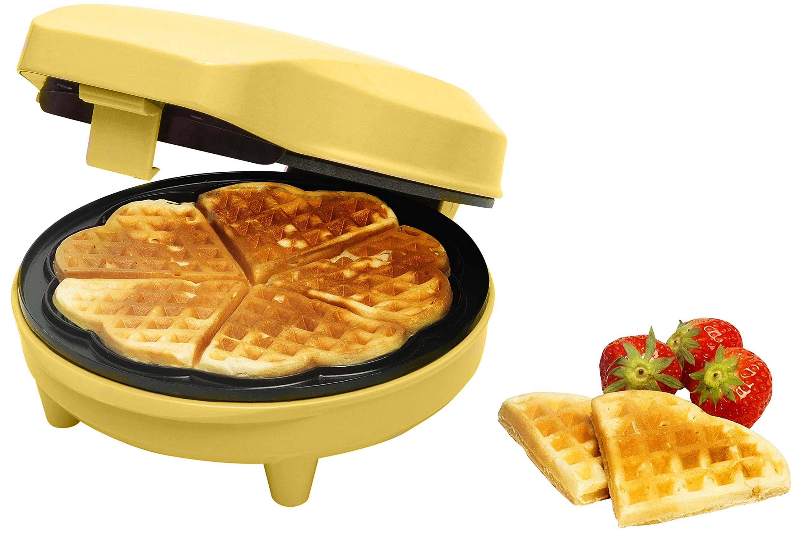 Bestron Heart-Shaped Waffle Maker - Non-Stick Electric Waffle Iron with LED Indicator, 700W, Yellow (Sweet Dreams Collection) - Perfect for Breakfast, Brunch, and Romantic Date Mornings