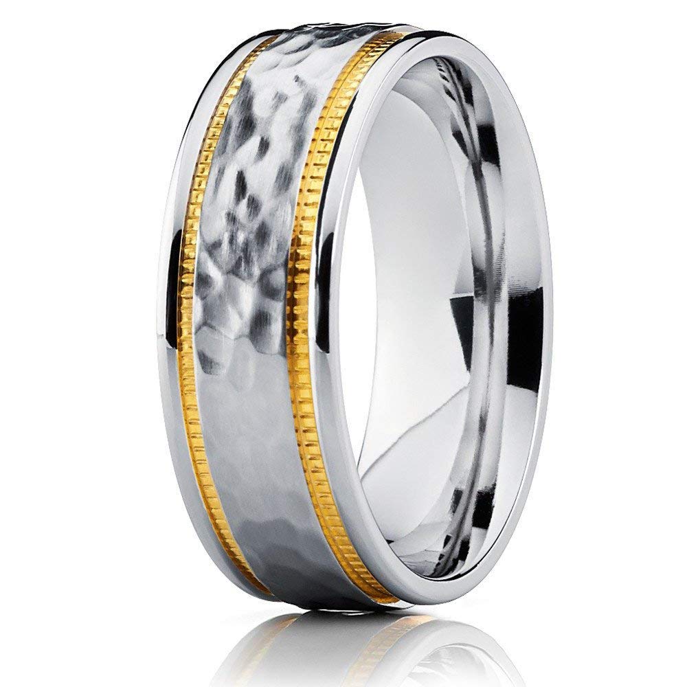 Silly Kings Titanium Wedding Ring for Men & Women - 8mm Comfort Fit Hammered Titanium Band - Anniversary & Engagement Ring - Durable & Hypoallergenic Jewelry for Everyday Wear & Special Occasions