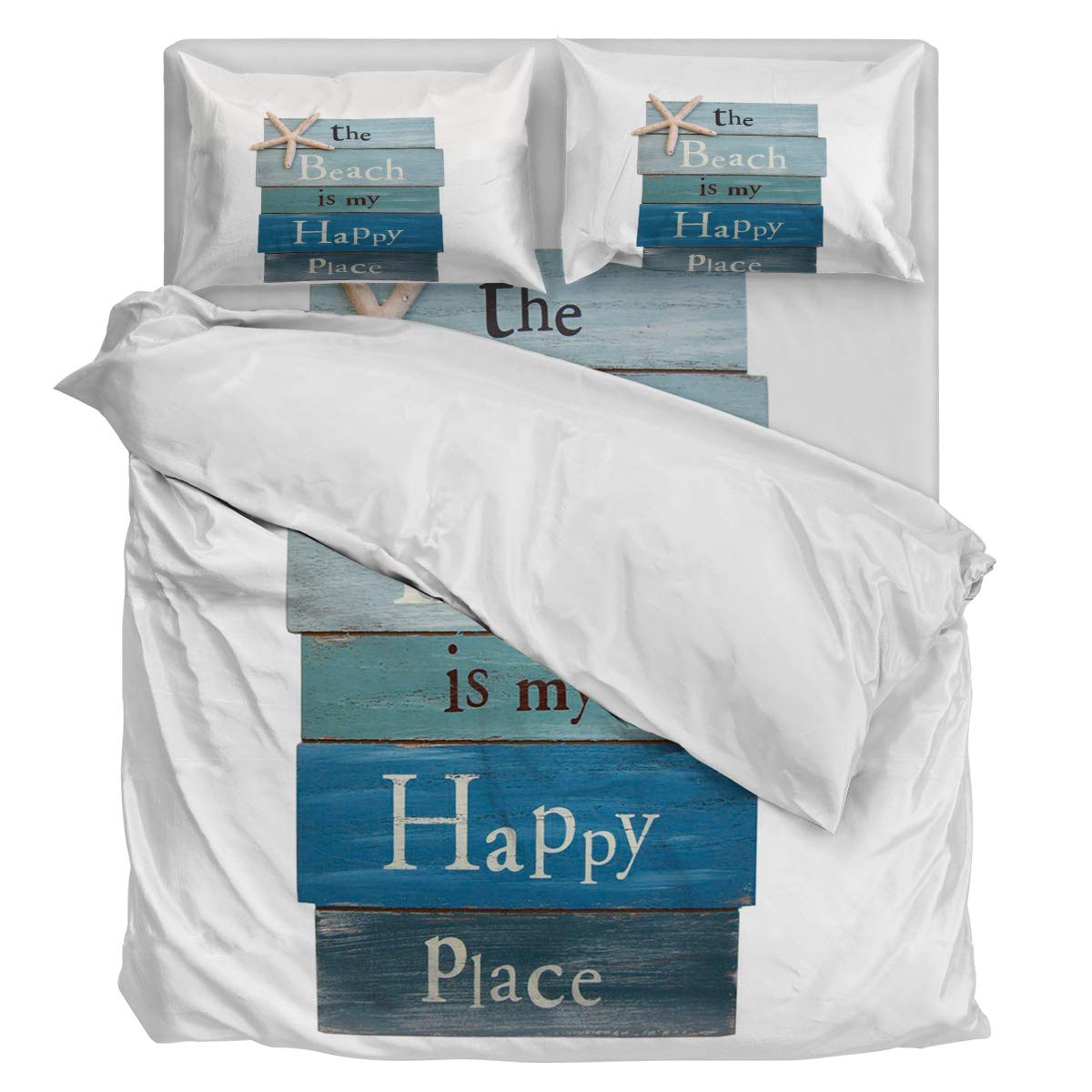 4 Piece Beach Ocean Theme Duvet Cover Bedding Set - Twin Size Luxury Soft Comforter Cover with 1 Duvet Cover, 1 Bed Sheet & 2 Pillowcases - Coastal Decor for Bedroom, Vacation Home or Beach House