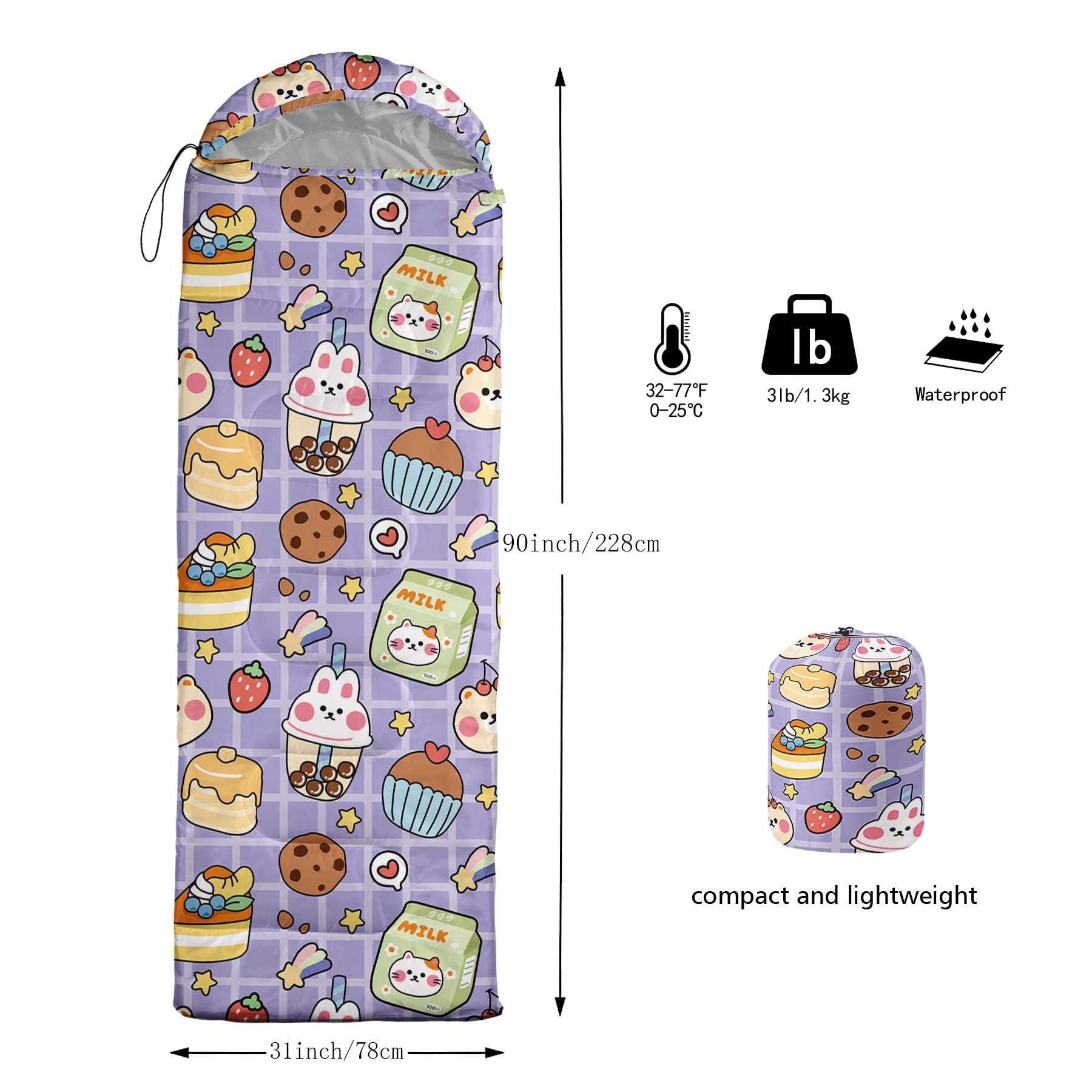 QOOMO 3 Season Lightweight Waterproof Sleeping Bag for Adults & Kids - Warm & Cool Weather Camping Gear for Travel, Hiking, Backpacking and Outdoor Adventures