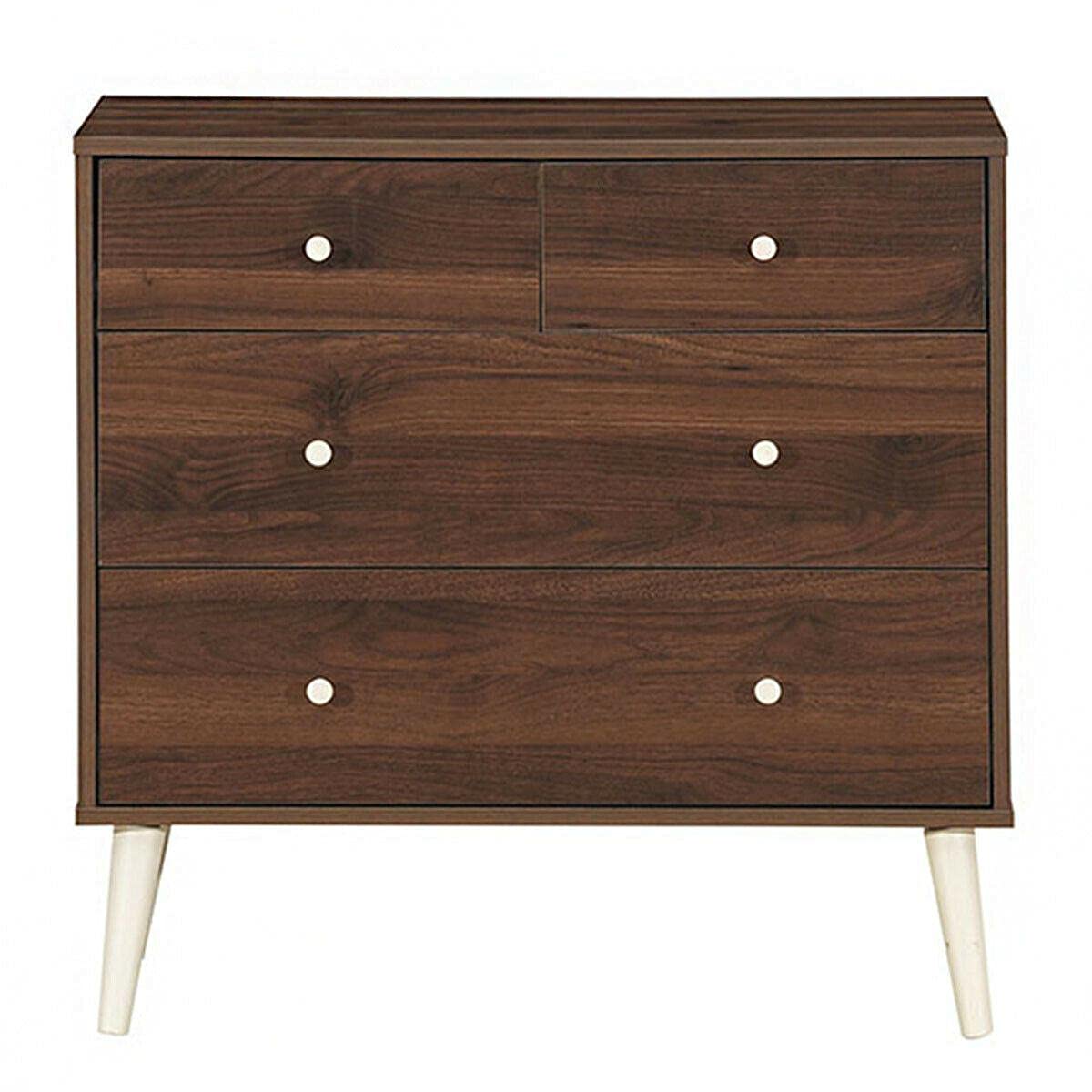 4-Drawer Dresser Chest Cabinet - Walnut Finish Bedroom Storage Organizer with Rubber Legs | Perfect for Bedroom, Closet, and Home Decor | Space-Saving Furniture for Small Spaces