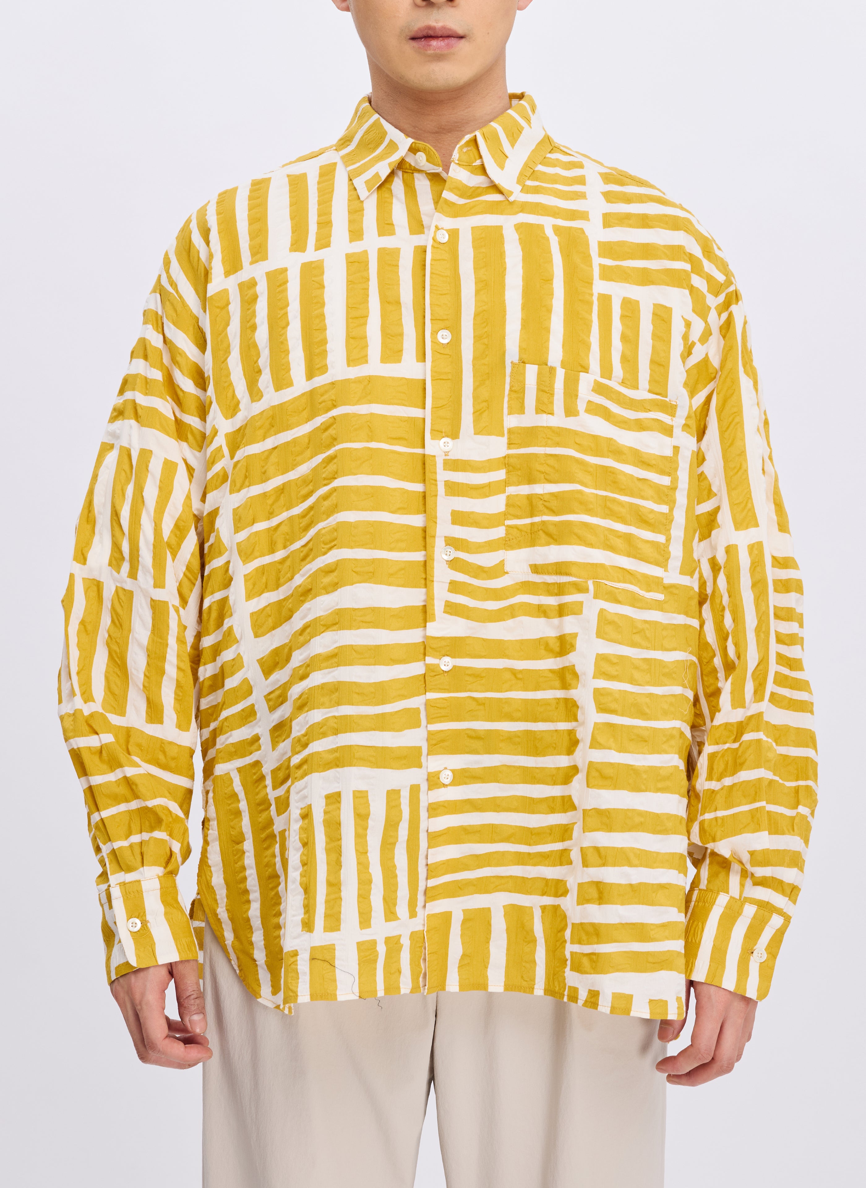 Premium Japanese Miracle Wave Cotton Seersucker Stripe Shirt for Men - Breathable Summer Casual Wear for Office & Outdoor Activities