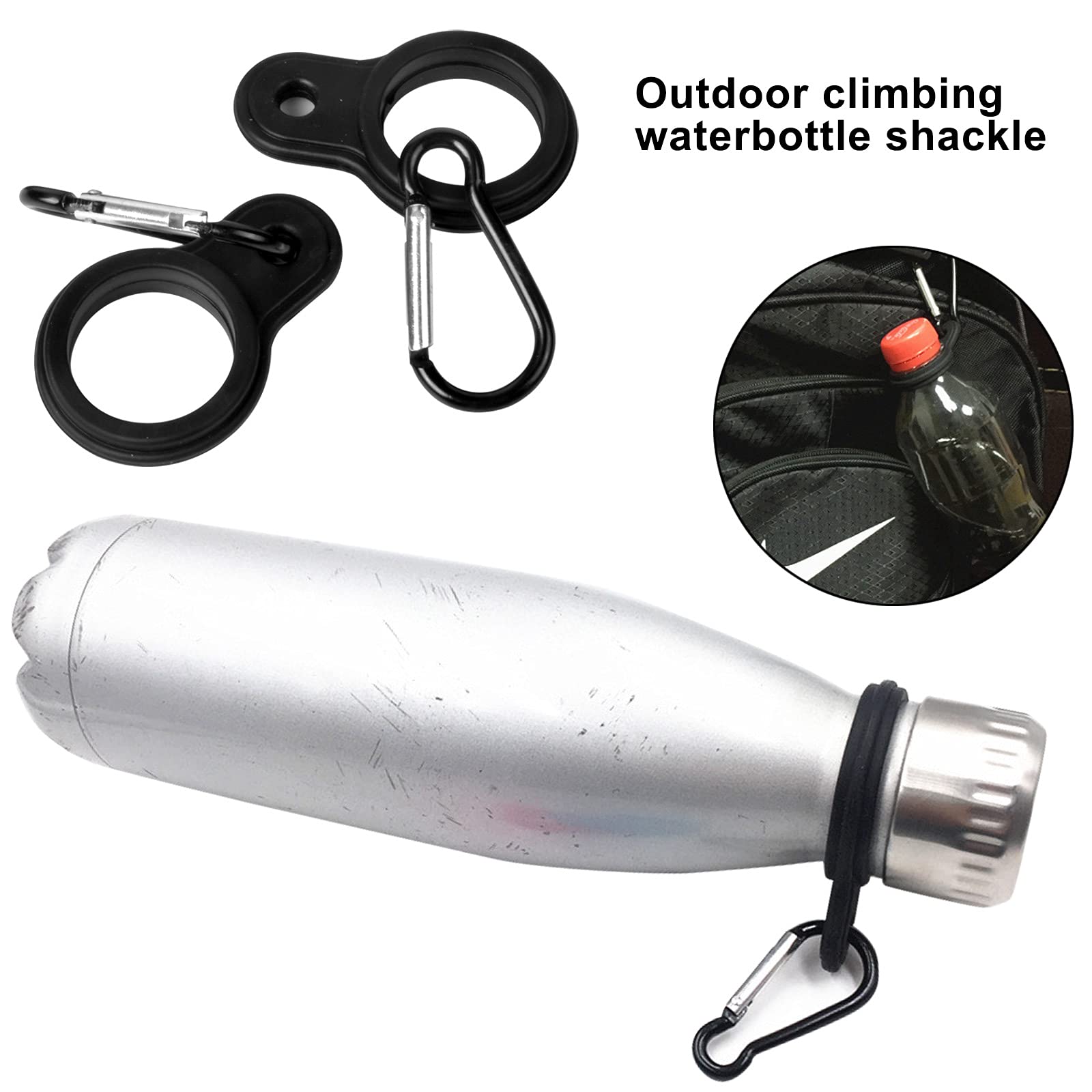 Focenat 6-Pack Silicone Water Bottle Buckle - Portable Hanging Hook with Carabiner Clip for Hiking, Camping, Travel & Outdoor Activities - Durable Black Bottle Carrier Holder for Backpacks, Bikes & Gear