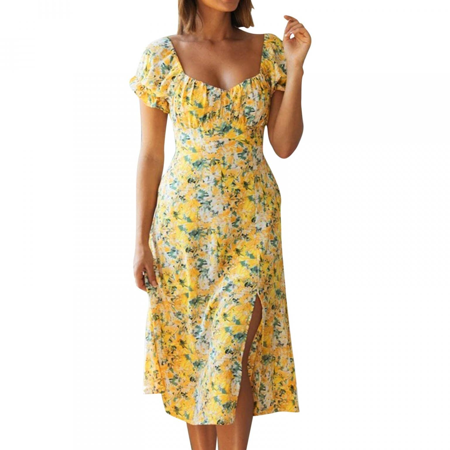 BAGELISE Women's Maxi Dress - Flowy Summer Beach Dress with Graphic Print, Belly Control & Slimming Design for Vacation, Pool Party, and Casual Outings