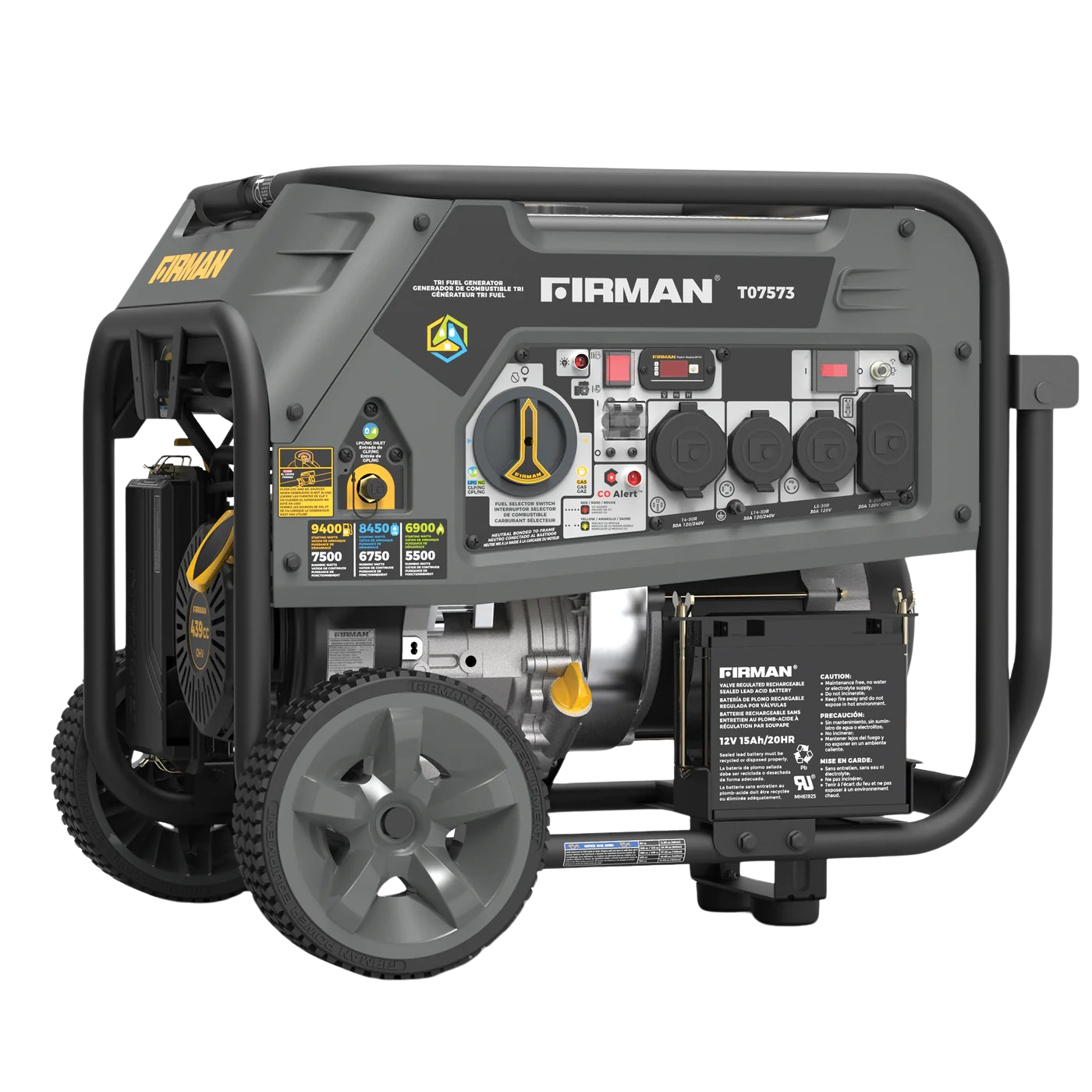 Firman T07573 Tri Fuel Generator 7500W/9400W - Runs on Gas, Propane & Natural Gas - 120/240V Electric Start - Reliable Power for Home Backup, Camping & Job Sites (RFB Certified)