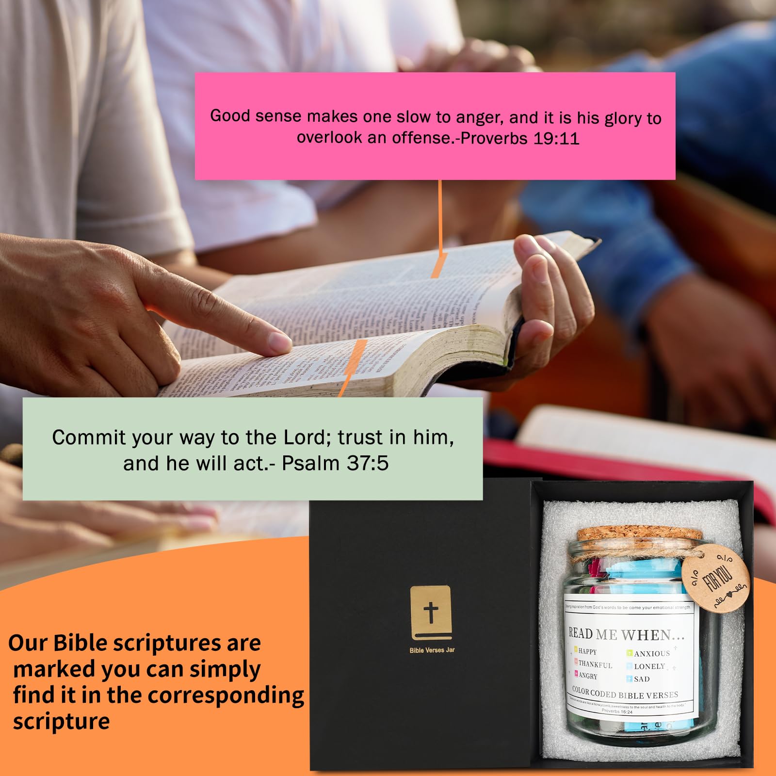 Bible Verse Jar - Inspirational Scripture Cards for Emotions & Feelings | Christian Prayer & Hope Gift for Women & Men | Perfect for Daily Devotion, Bible Study & Encouragement