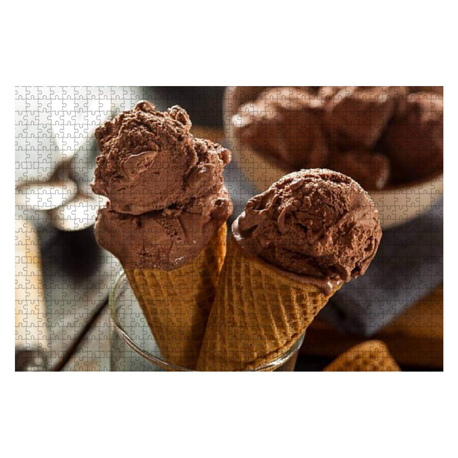 1000 Piece Wooden Jigsaw Puzzle - Homemade Dark Chocolate Ice Cream Cone - Educational & Stress Relief Toy for Kids & Adults - Perfect for Family Game Nights & Relaxation