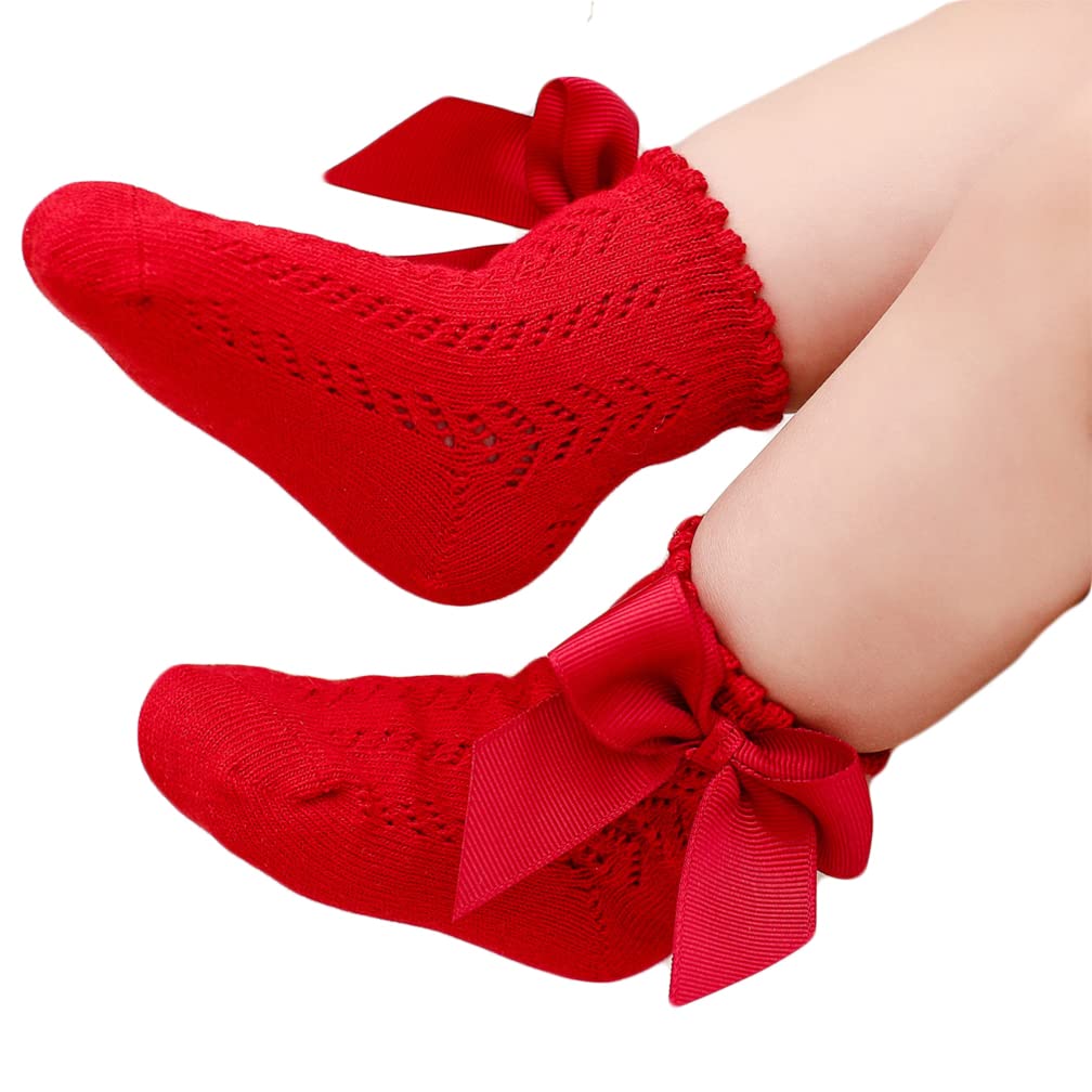 Soft Cotton Crew Ankle Socks for Toddler Girls - Cute Bow Princess Dress Socks for Baby & Kids - Perfect for School, Parties & Everyday Wear