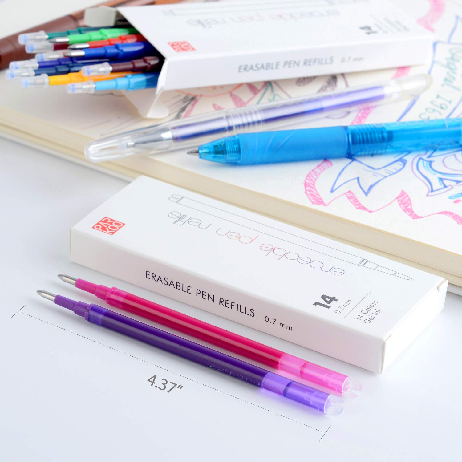 **ParKoo Gel Ink Refills - Compatible with FriXion & Friction Erasable Gel Pens, 0.7mm Fine Point, 14 Vibrant Colors - Ideal for Note-Taking, Journaling & School Work**
