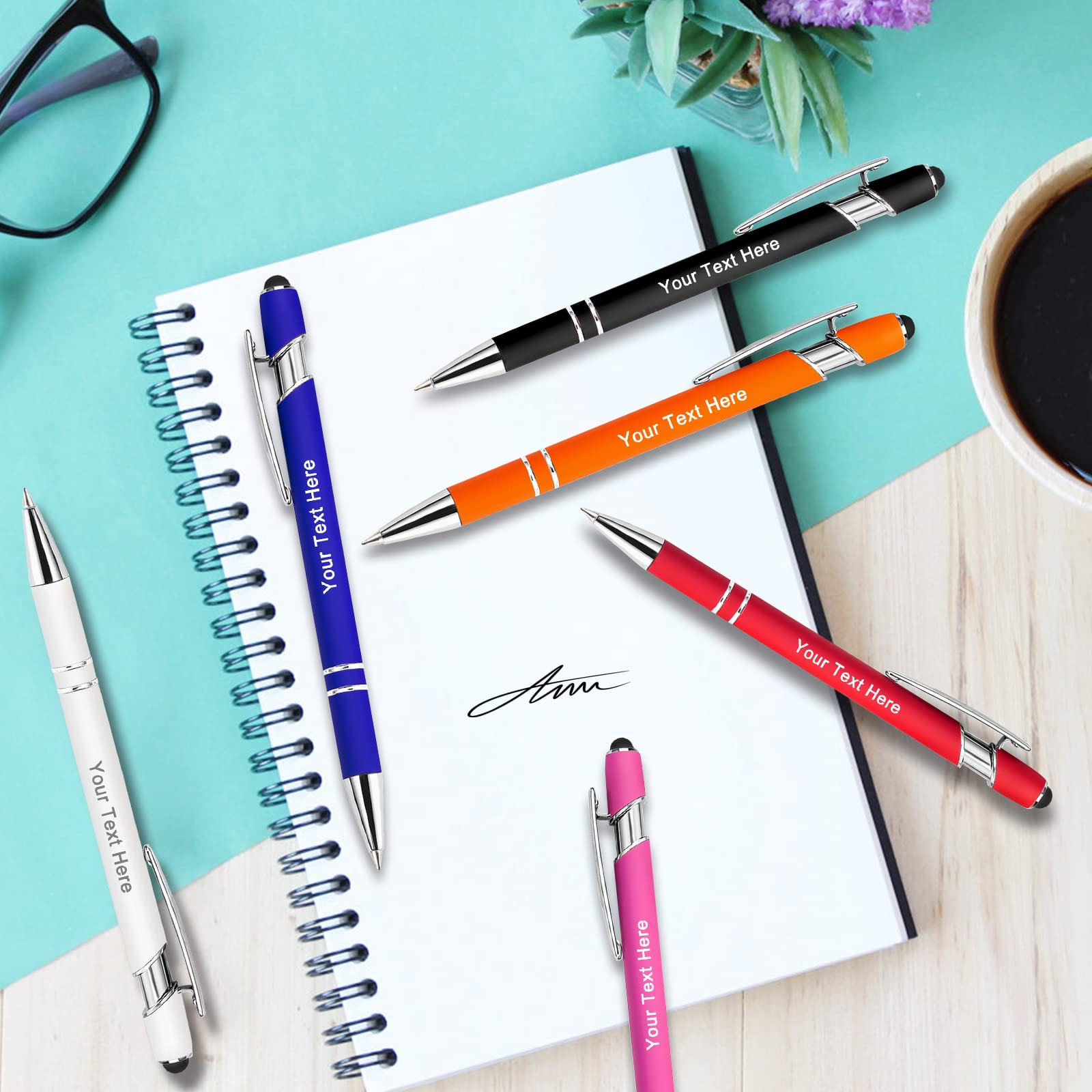 500 Bulk Custom Engraved Ballpoint Pens with Stylus Tip - Retractable Multi-Color Business Pens with Black Ink for Office, Graduation Gifts & Journaling - Premium Personalized Writing Pens for Professionals & Students