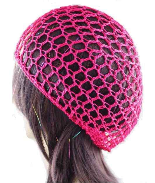 Thick Hair Nets Crochet Beanie Skull Cap Hat for Women - Hot Pink | Warm Winter Knit Hat for Outdoor Activities, Running, and Fashion