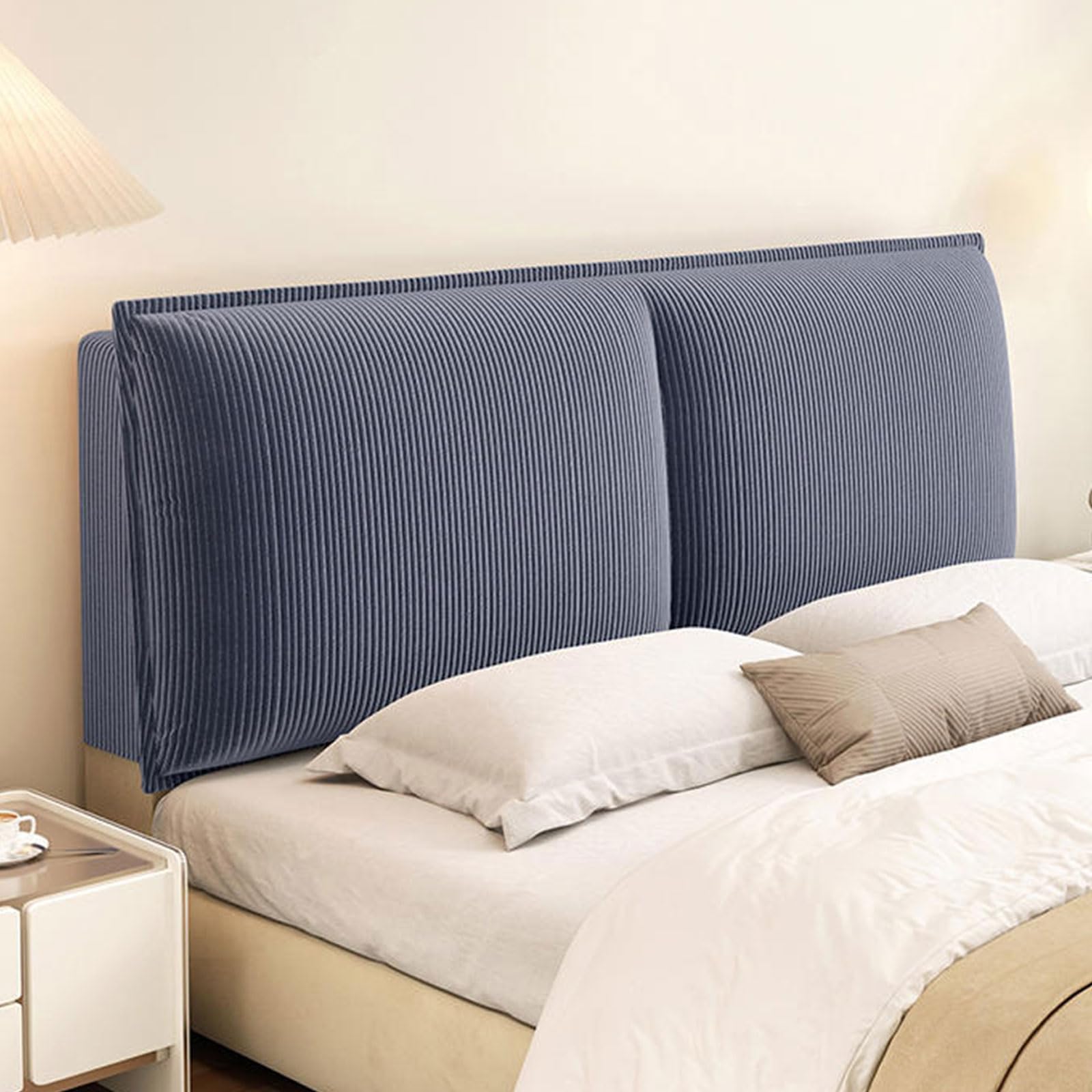 Stretch Corduroy Headboard Slipcover - Soft Fluffy Upholstered Bed Headboard Cover for Double, Queen & King Size Beds | Washable Backrest Support Protector with Reading Pillows | Perfect for Bedroom Decor, Reading in Bed & Back Support