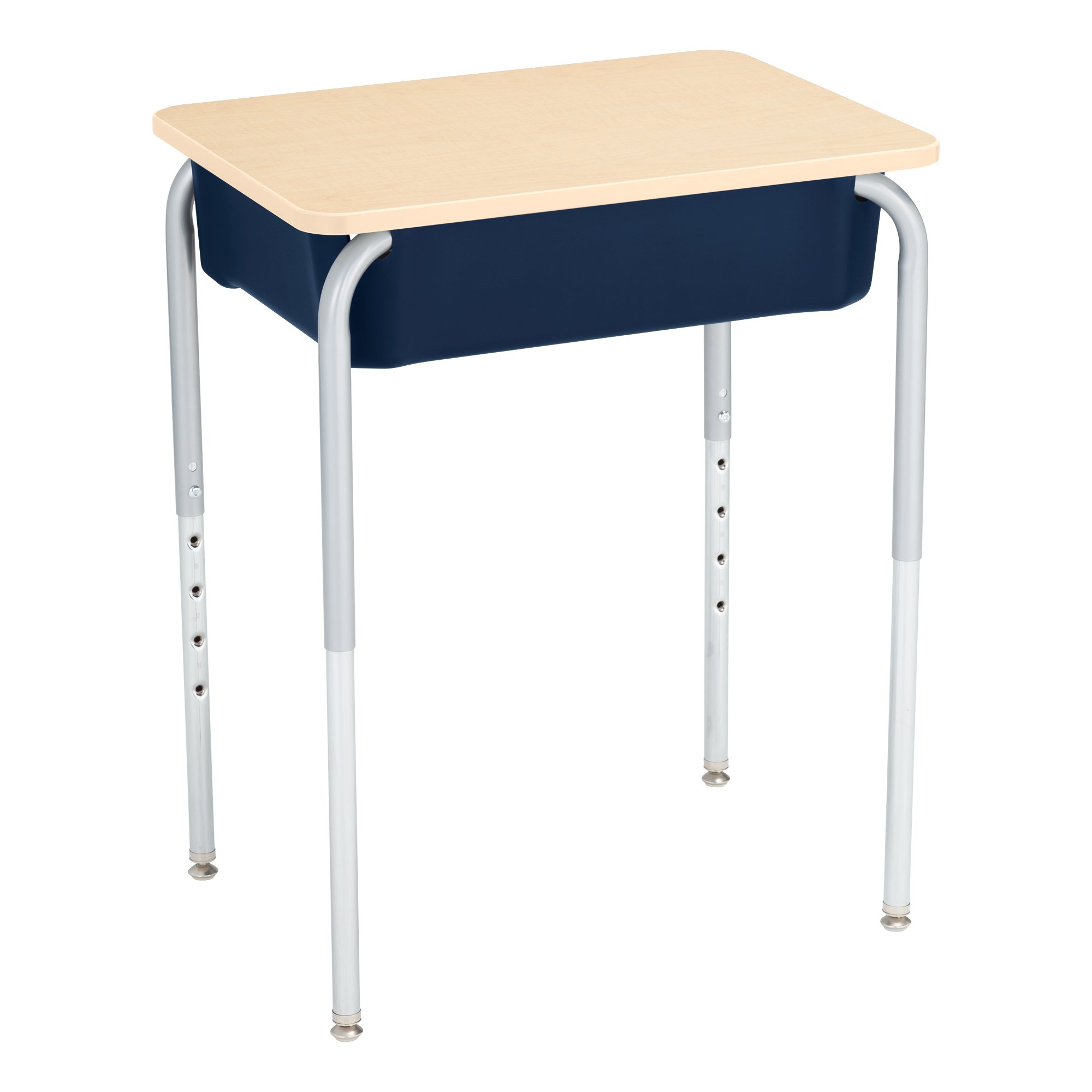 Learniture Adjustable Height Student Desk with Book Storage - Open Front School Desk with Adjustable Legs, Maple/Navy Finish - Perfect for Homeschooling & Small Spaces