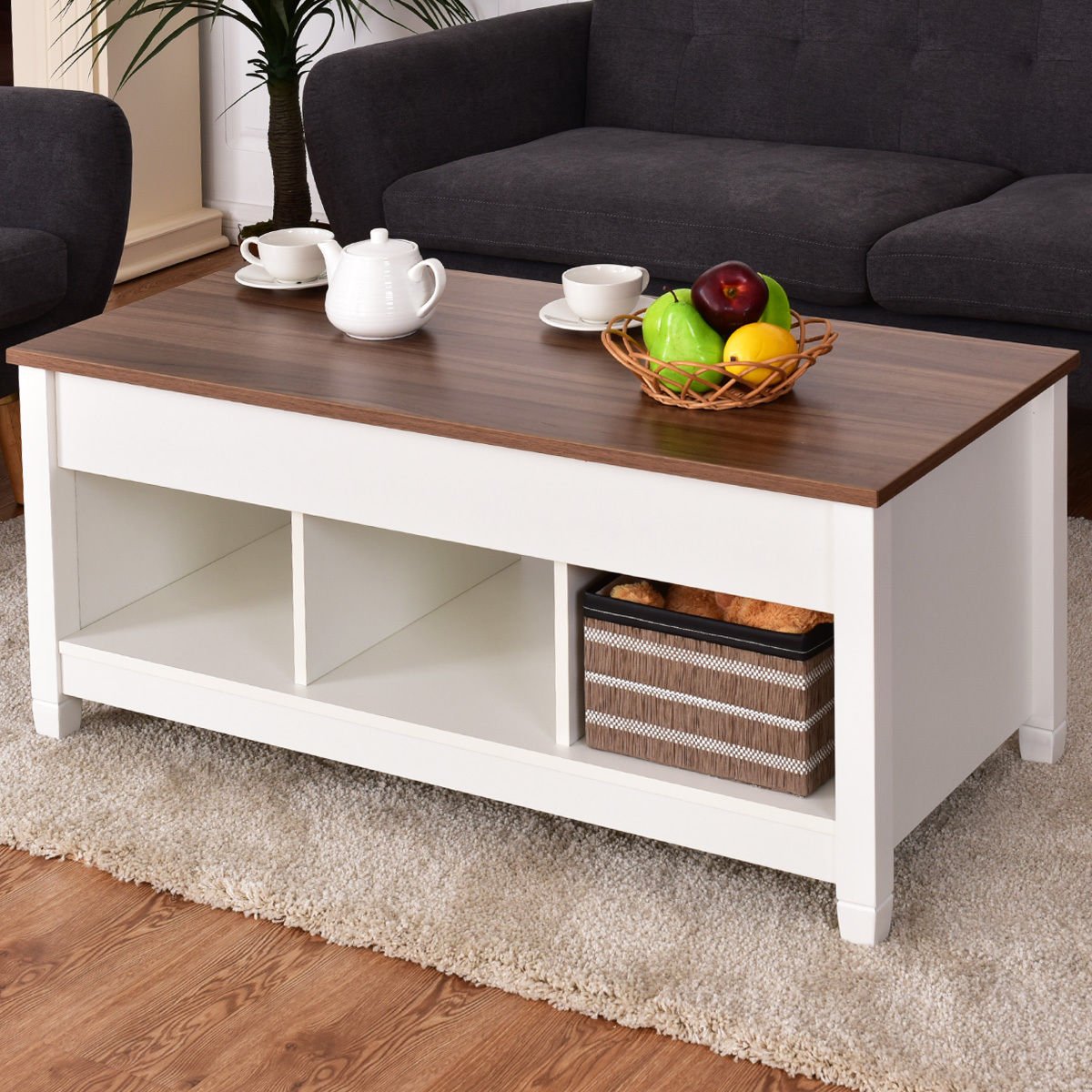 Modern White Lift Top Coffee Table with Storage - Perfect for Living Room