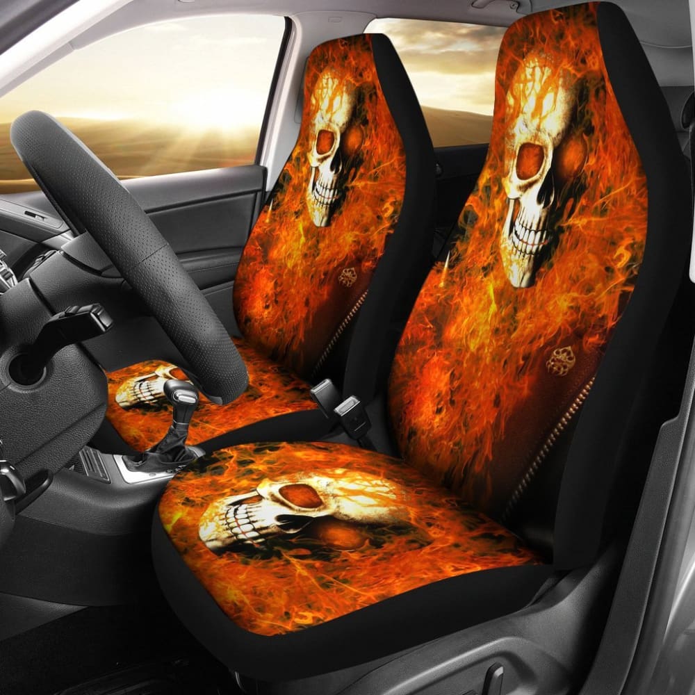 2 Pcs Gothic Skull Car Seat Covers - Black PU Leather Universal Fit for Cars, Trucks & SUVs - Halloween Decor, Gothic Style Auto Accessories for Car Enthusiasts & Skull Lovers
