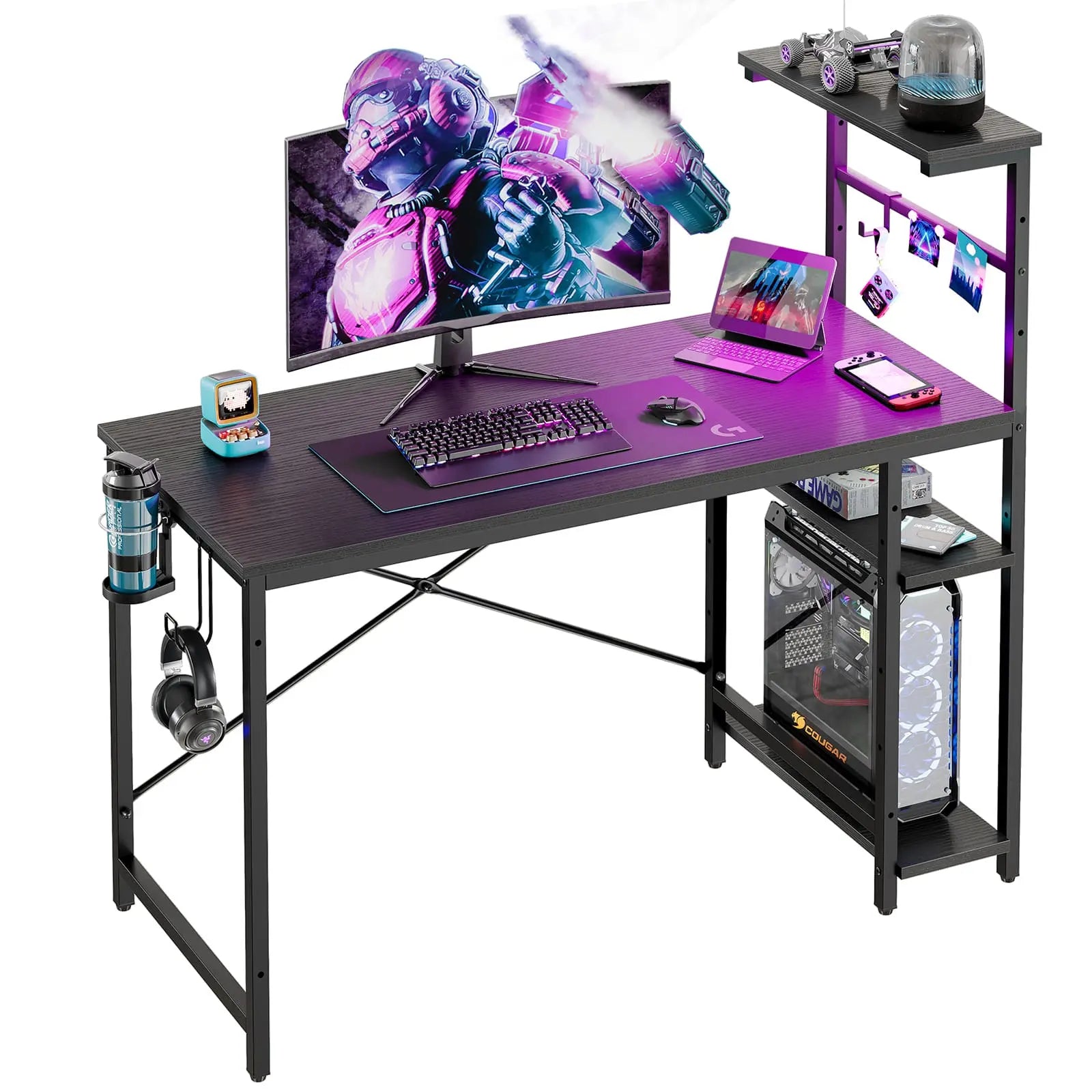 Bestier 44 Inch LED Gaming Desk with RGB Lights - Ergonomic Computer Desk for Home Office, Streaming Setup & Esports Gaming