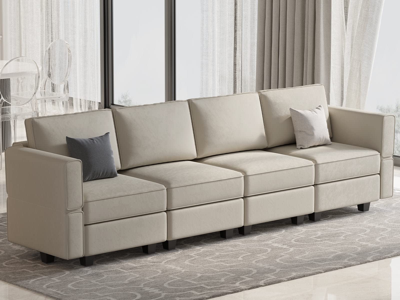 Belffin Modular Sectional Sofa with Storage Seats - Velvet Upholstered Living Room Couch in Grey | Perfect for Small Spaces, Apartments & Cozy Home Decor
