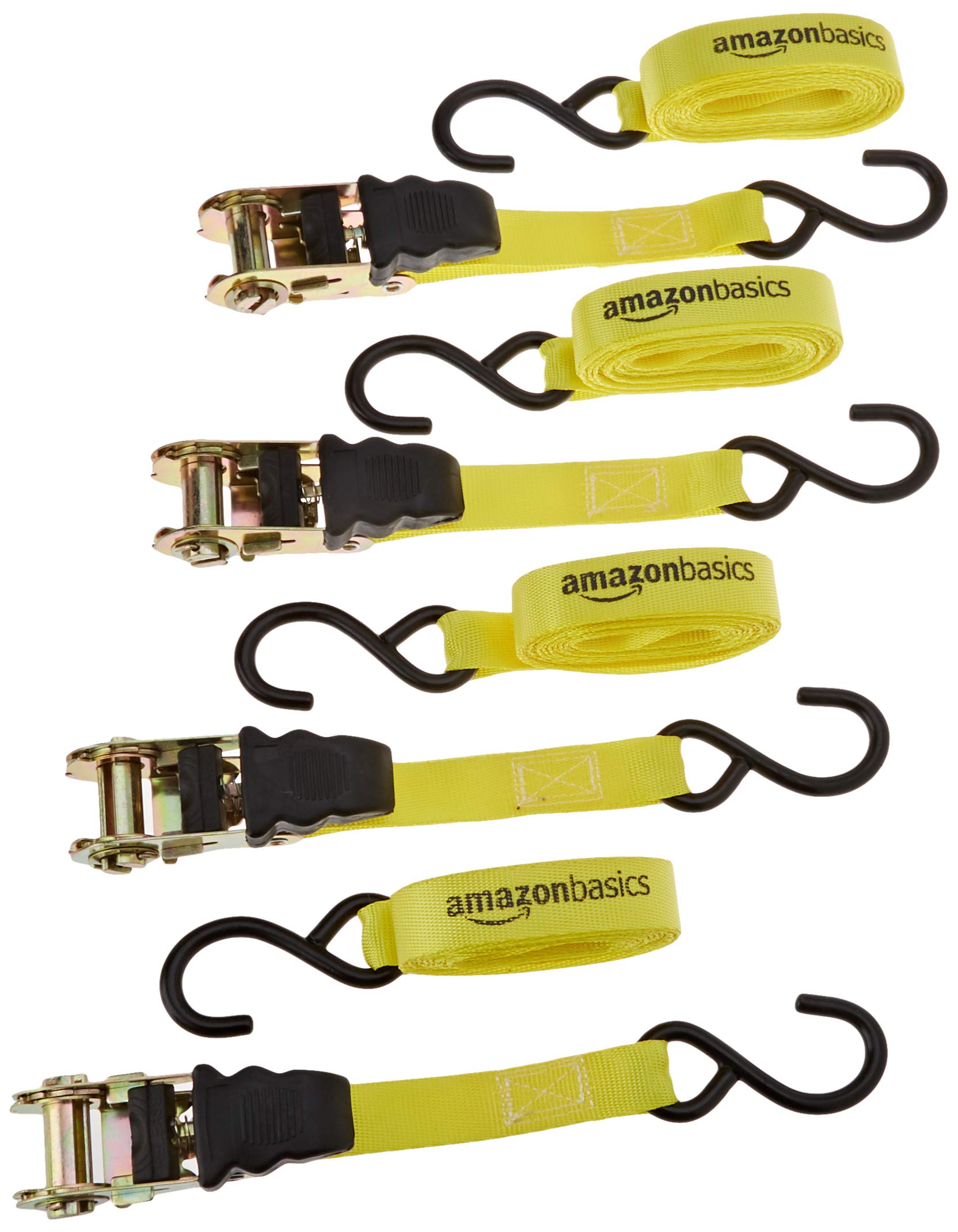 Amazon Basics Ratchet Straps - 4 Pack (1,500 lbs Capacity) - Heavy Duty Tie Down Straps for Trucks, Trailers & Cargo Securing - Perfect for Moving, Hauling & Transporting Goods