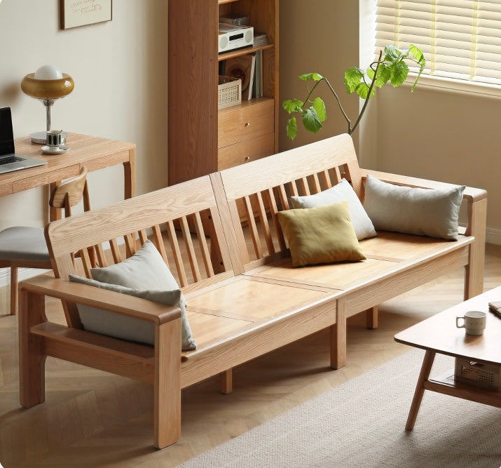 Modern Nordic Fabric Sofa - Solid Oak Wood Frame - Stylish & Durable Living Room Furniture for Small Spaces & Apartments