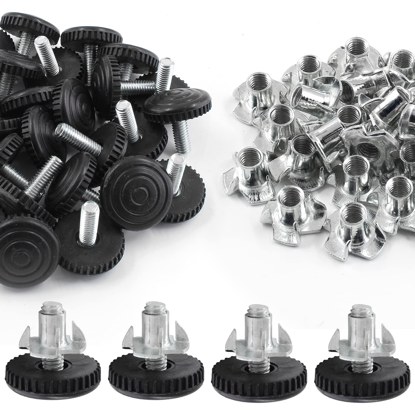 **Zorfeter 30 Pcs M6 Adjustable Leveling Feet with T-Nuts - Screw-On Furniture Levelers for Tables, Chairs & Patio Furniture (M6 x 18mm) - Perfect for Uneven Floors & Stability**