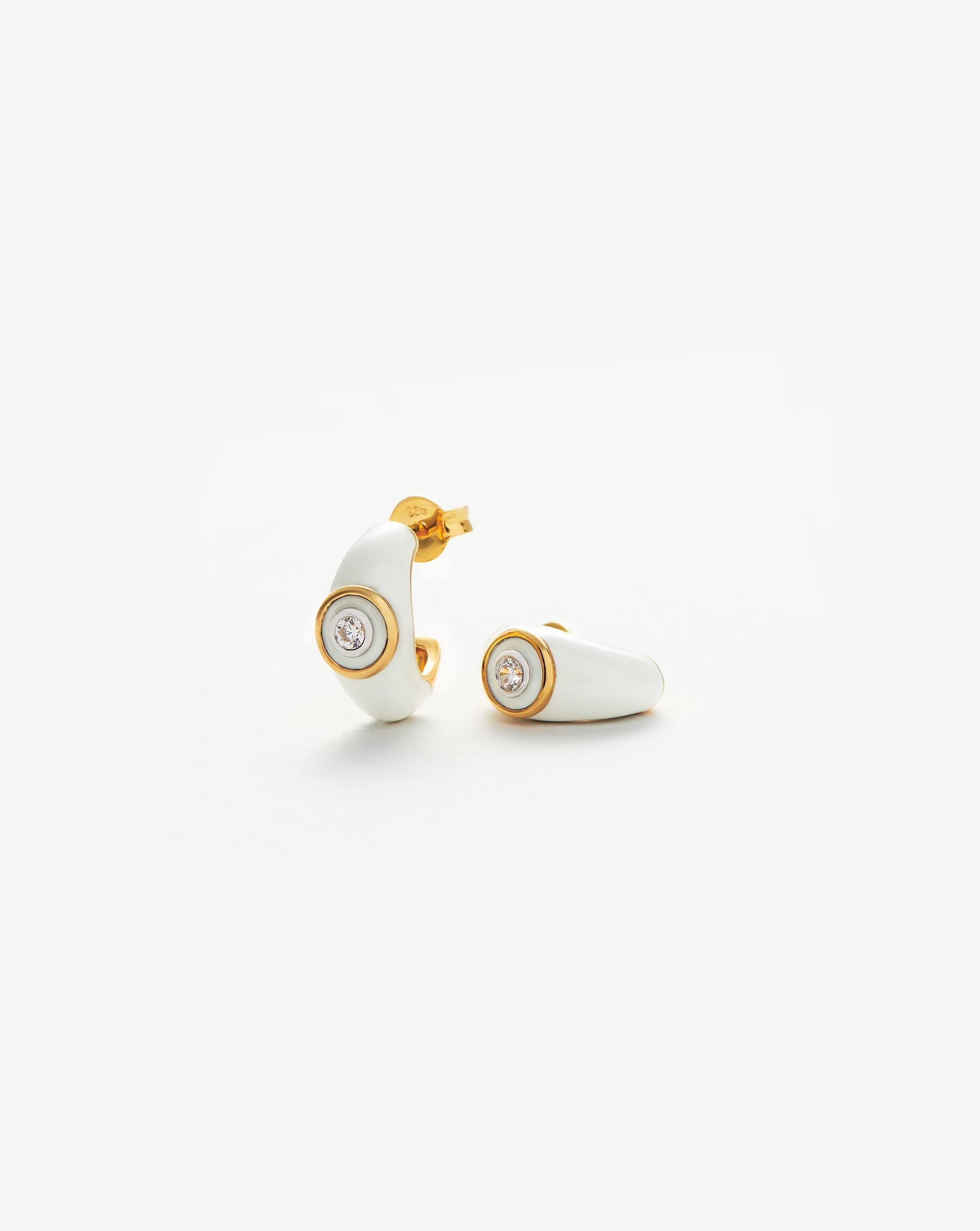 Enamel & Stone Dome Small Hoop Earrings - Dainty Boho Jewelry for Women, Hypoallergenic Fashion Earrings for Everyday Wear & Special Occasions