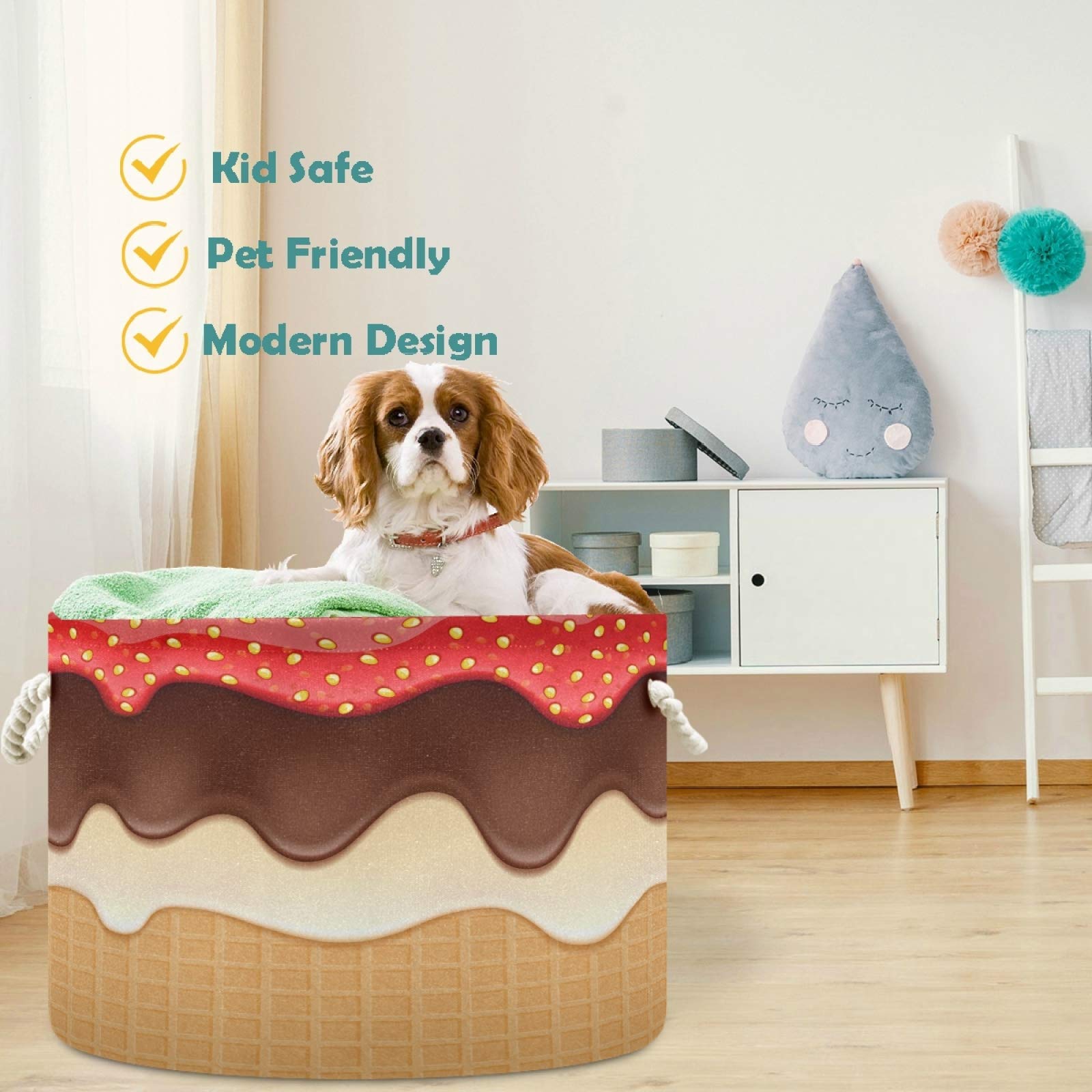 Visesunny Waterproof Canvas Storage Basket - Chocolate Cream & Strawberry Jam Wafer Design - Nursery Hamper, Toy Organizer Bin, Laundry Basket for Kids Room, Playroom, Shelves - Perfect for Toy Storage, Clothes Organization & Gift Giving