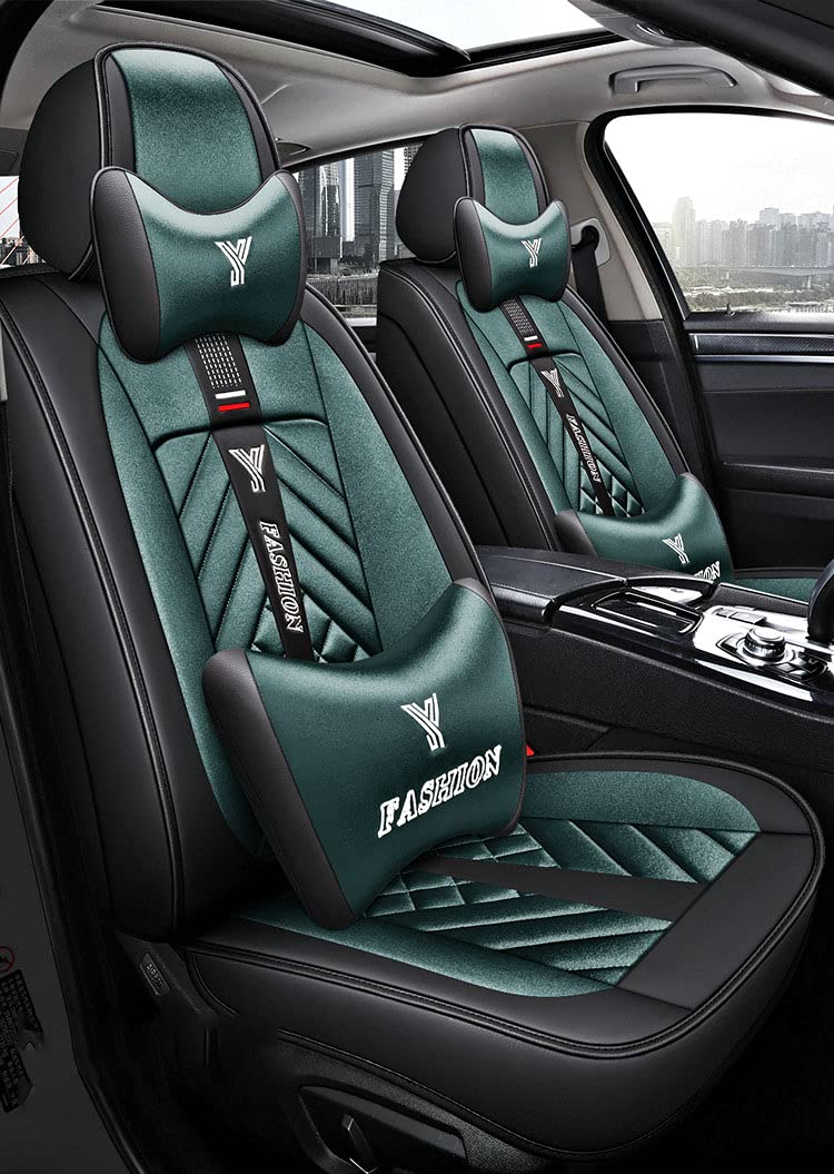 Fly YUTING Front and Back Seat Covers 4-Piece Set - Breathable Fabric & Leather Car Seat Protectors for Sedans, SUVs, and Pickup Trucks | Universal Fit | Protect Your Car Seats from Wear, Spills, and Pets | Perfect for Daily Commute, Road Trips, and Family Travel