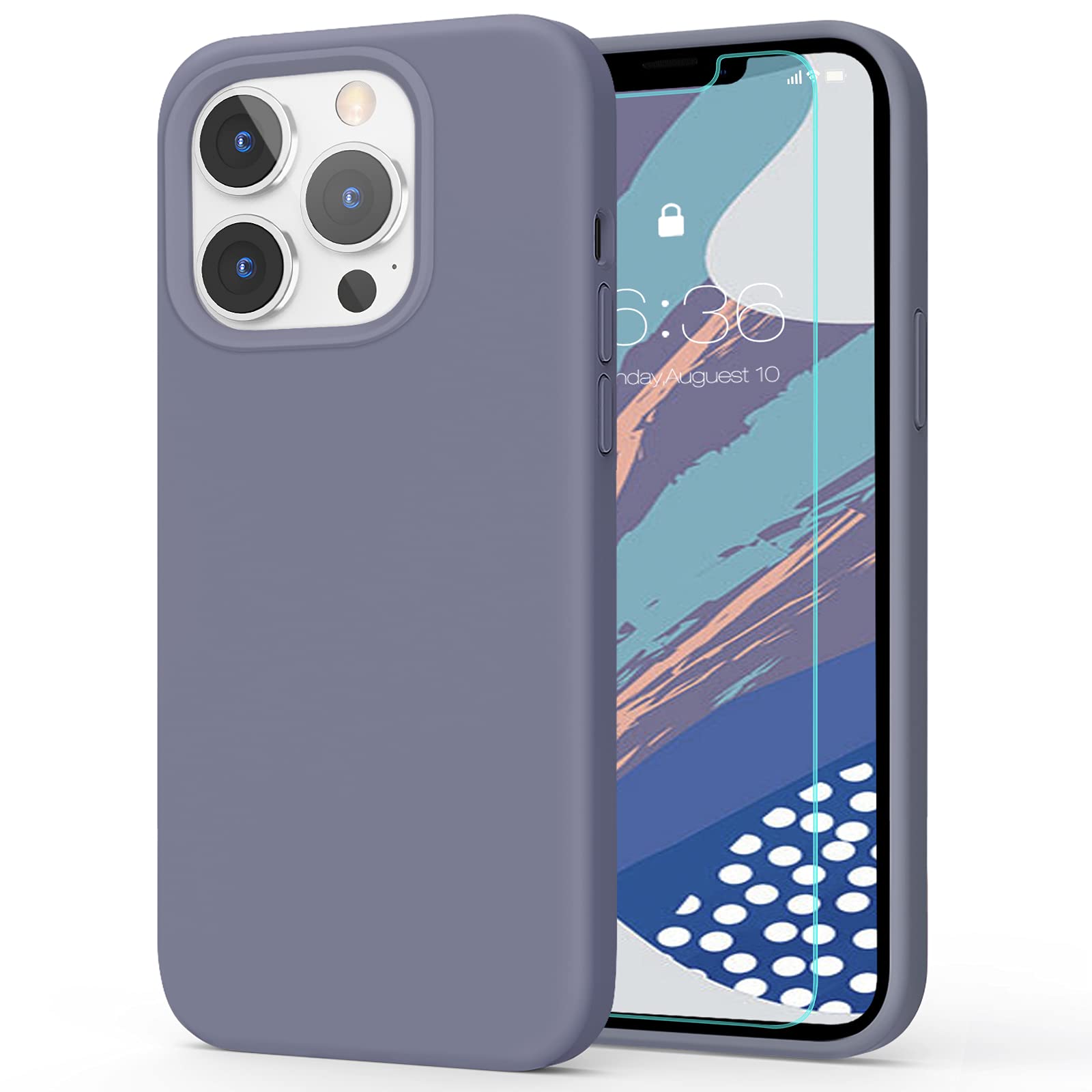 MILPROX iPhone 13 Pro Max Case with Screen Protector (2021) - Shockproof Silicone Cover, Soft Microfiber Lining, Bumper Gel Shell - Lavender Gray | Perfect for Daily Protection, Outdoor Activities & Travel | Compatible with 6.7