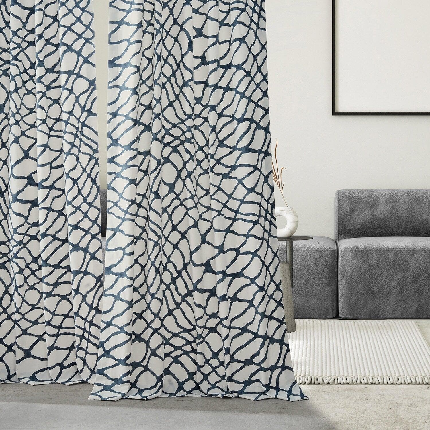 Ellis Blue Abstract Printed Cotton Custom Curtains - Premium Handmade Window Drapes for Living Room, Bedroom & Home Decor