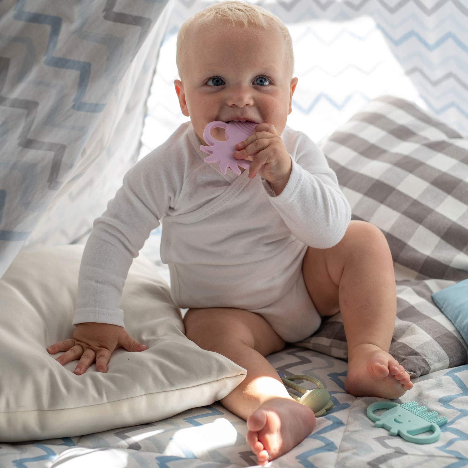 Sisilia Baby Teething Toys - BPA Free Silicone Teether for Infants & Newborns | CPSIA Certified Safe Octopus Design (Baby Blue) | Perfect for Soothing Sore Gums & Early Dental Care