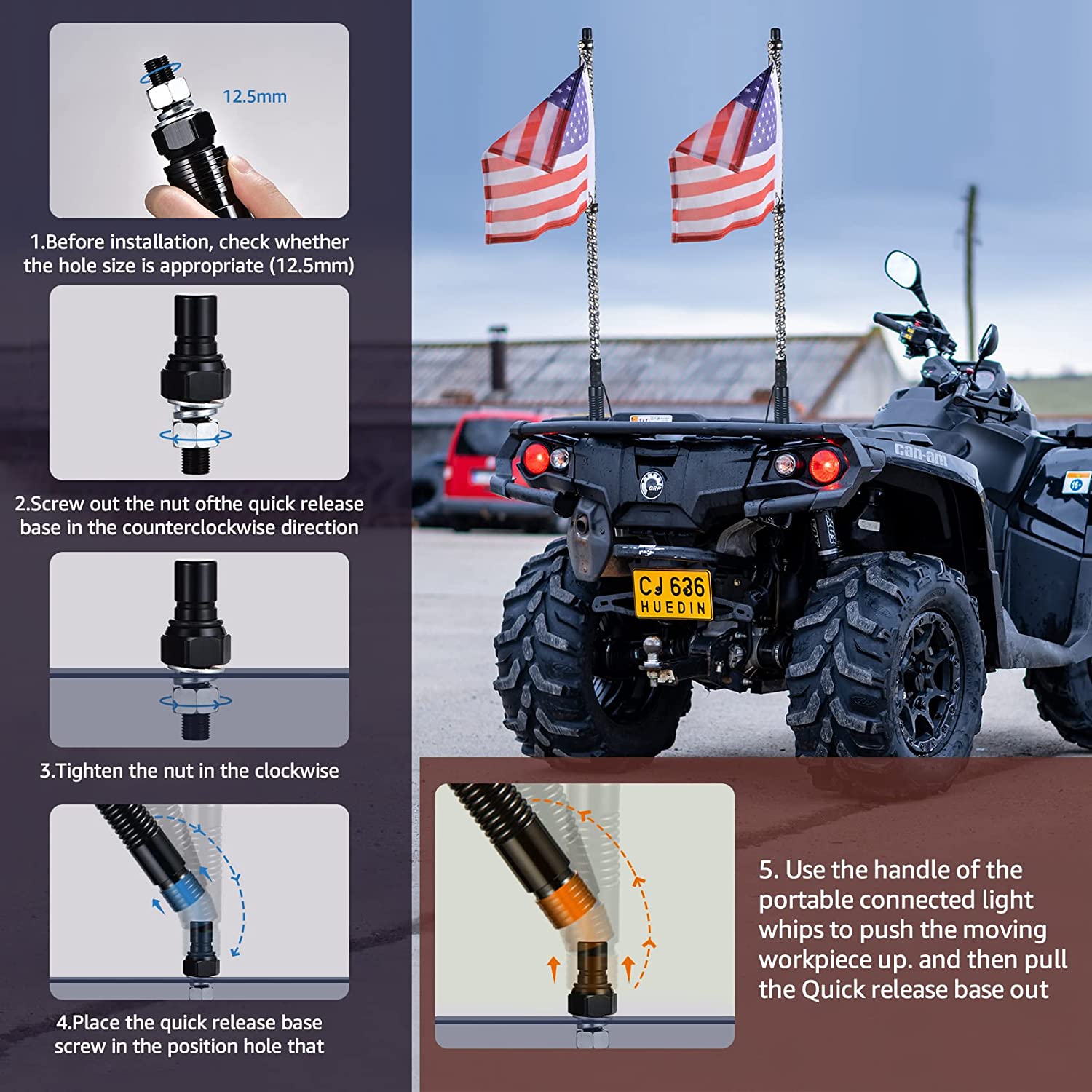 RGB LED Whip Lights with 300 Flash Patterns - Remote & APP Control, Spring Base Spiral Design for UTV, ATV, Off-Road Trucks, Sand Buggies, Dune RZR & Can-Am - Perfect for Night Rides, Desert Adventures & Off-Road Racing