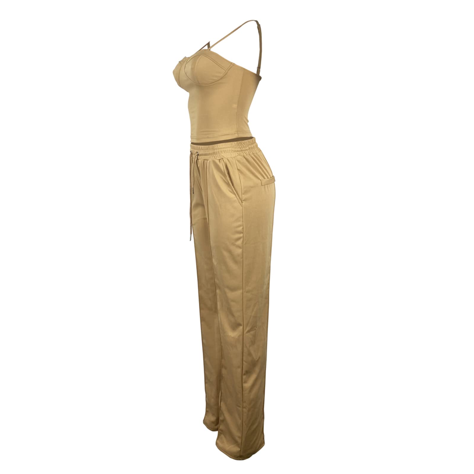 IMISSILLEB Women's Summer Casual Two Piece Outfit - Sleeveless Camisole Tank Top & Drawstring Wide Leg Long Pants Set | Beach Vacation, Streetwear, Lounge Wear