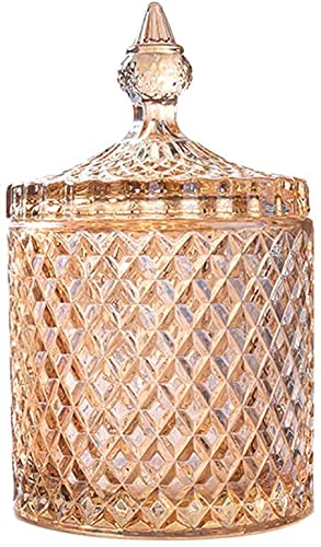Rock Trend Clear Crystal Diamond Faceted Candy Jar with Crystal Lid - 16 oz Amber Glass Butterfly Candy Dish for Home Decor, Party Buffet & Gift Storage | Elegant Kitchen & Dining Table Display