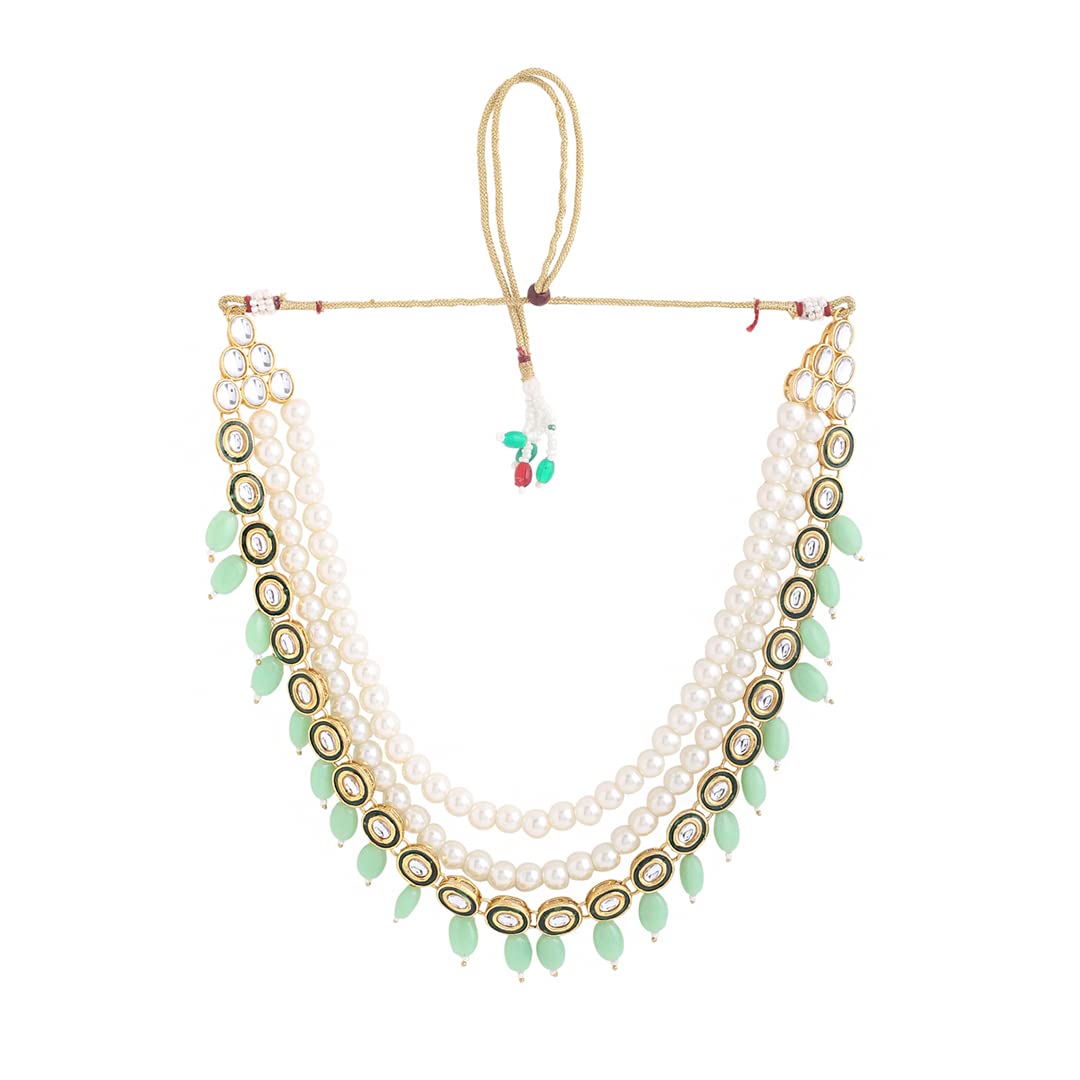 Elegant Yellow Chimes Kundan Necklace Set for Women - Gold Plated Pearl Beaded Drop Necklace | Perfect Birthday Gift for Girls & Anniversary Present for Wife | Ideal for Weddings, Parties & Special Occasions