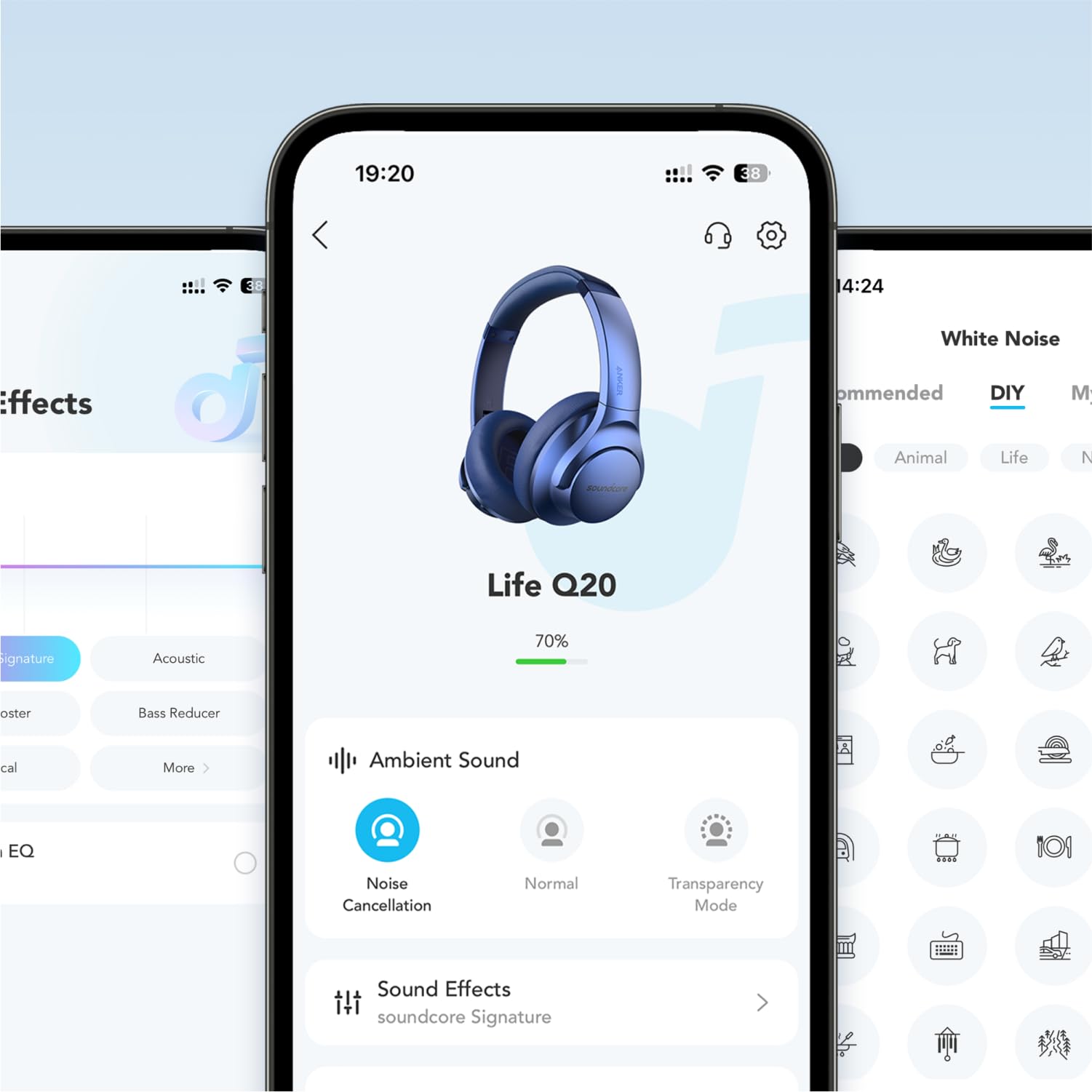 Soundcore Anker Life Q20 Hybrid Active Noise Cancelling Wireless Bluetooth Headphones - 60H Playtime, Hi-Res Audio, Deep Bass, Memory Foam Ear Cups for Travel & Commuting (Black & Blue) - Perfect for Airplanes, Office Work & Music Lovers