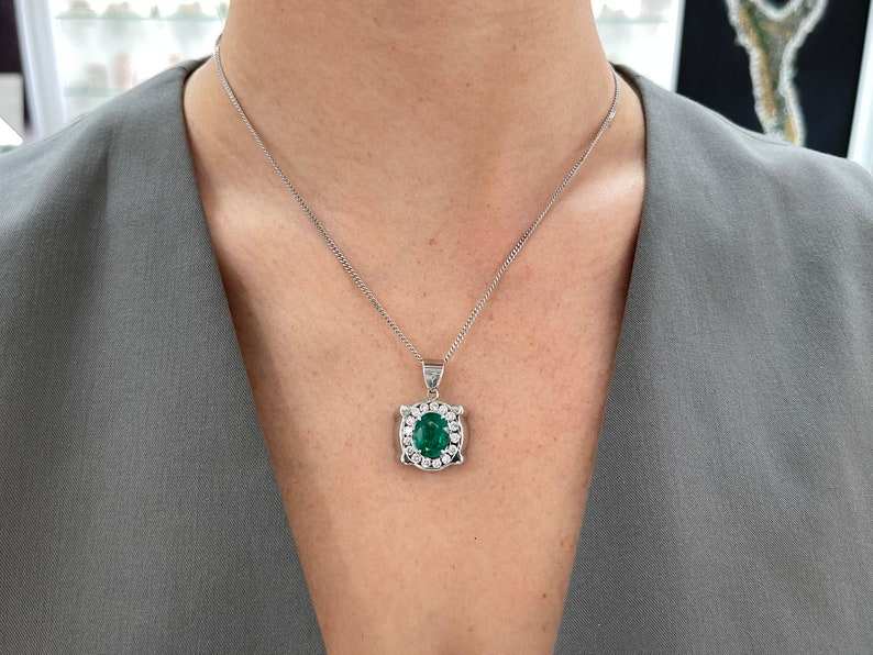 5.36tcw Men's 14K Gold Oval Cut Emerald & Diamond Halo Pendant - Luxurious Green Gemstone Jewelry for Gifts, Weddings & Special Occasions