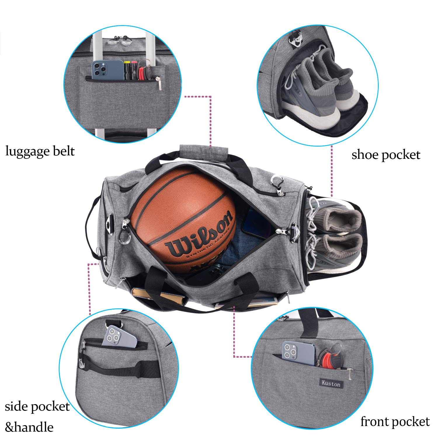 Premium Sports Gym Bag with Separate Shoes Compartment - Large Travel Duffel Bag for Men & Women (Grey) - Ideal for Workout, Travel & Sports Gear Storage